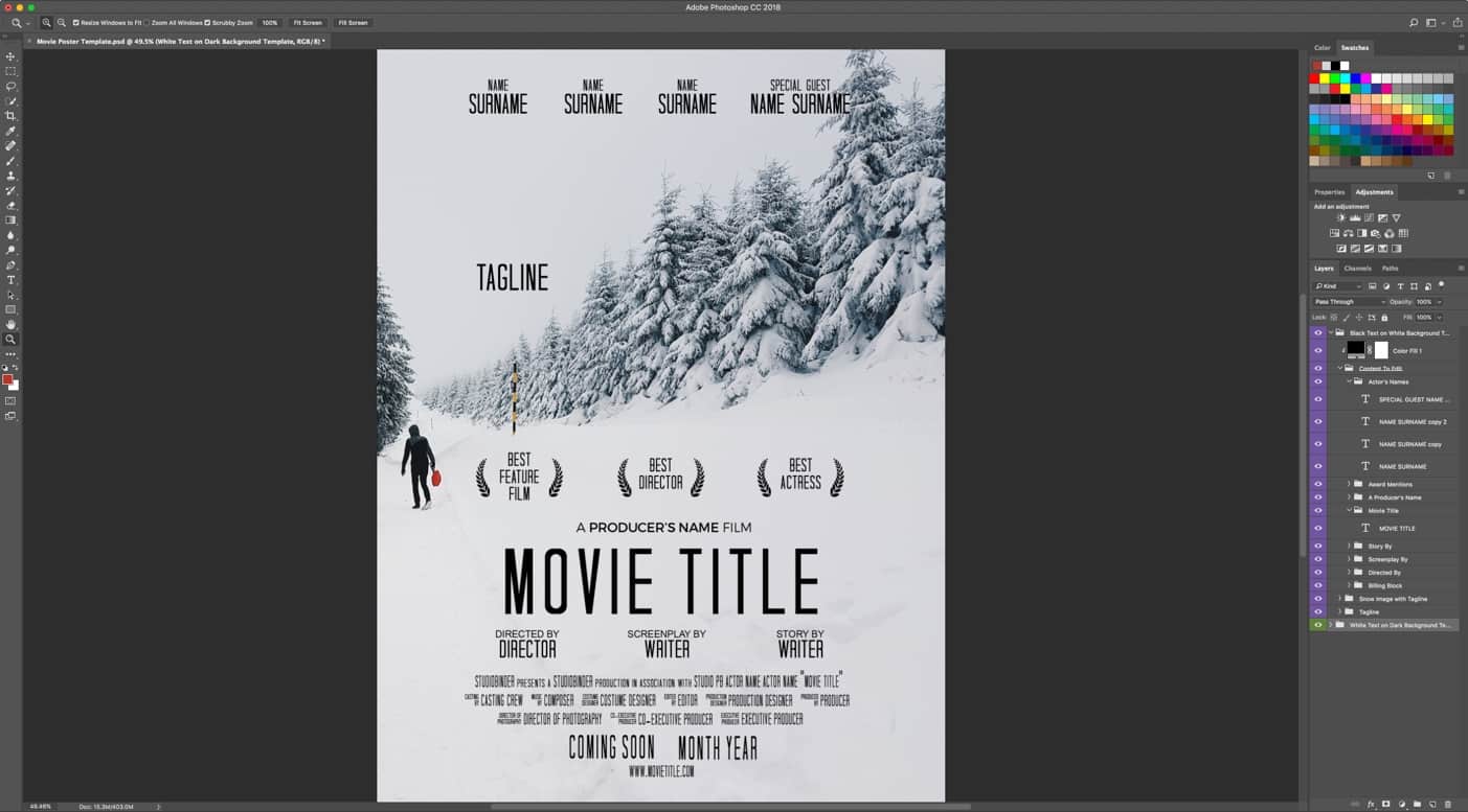 Free Movie Poster Template - Adobe Photoshop - Without Mac