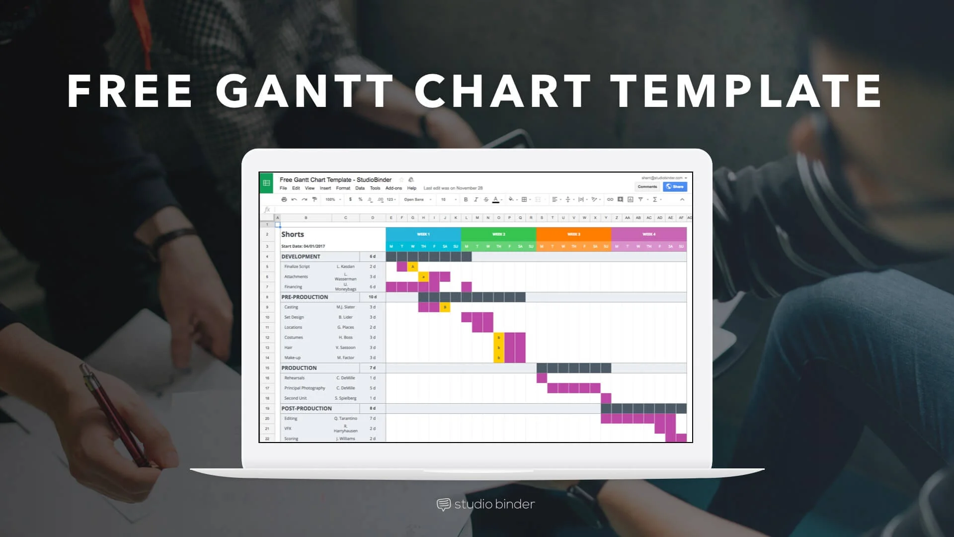 Free Gantt Chart Template for Film, Video and Photo Productions - Social - StudioBinder