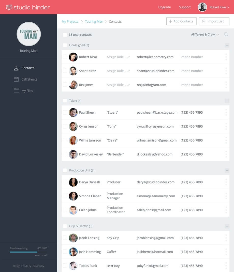 Filmmaking Software - Create Cast List and Crew List Online - StudioBinder