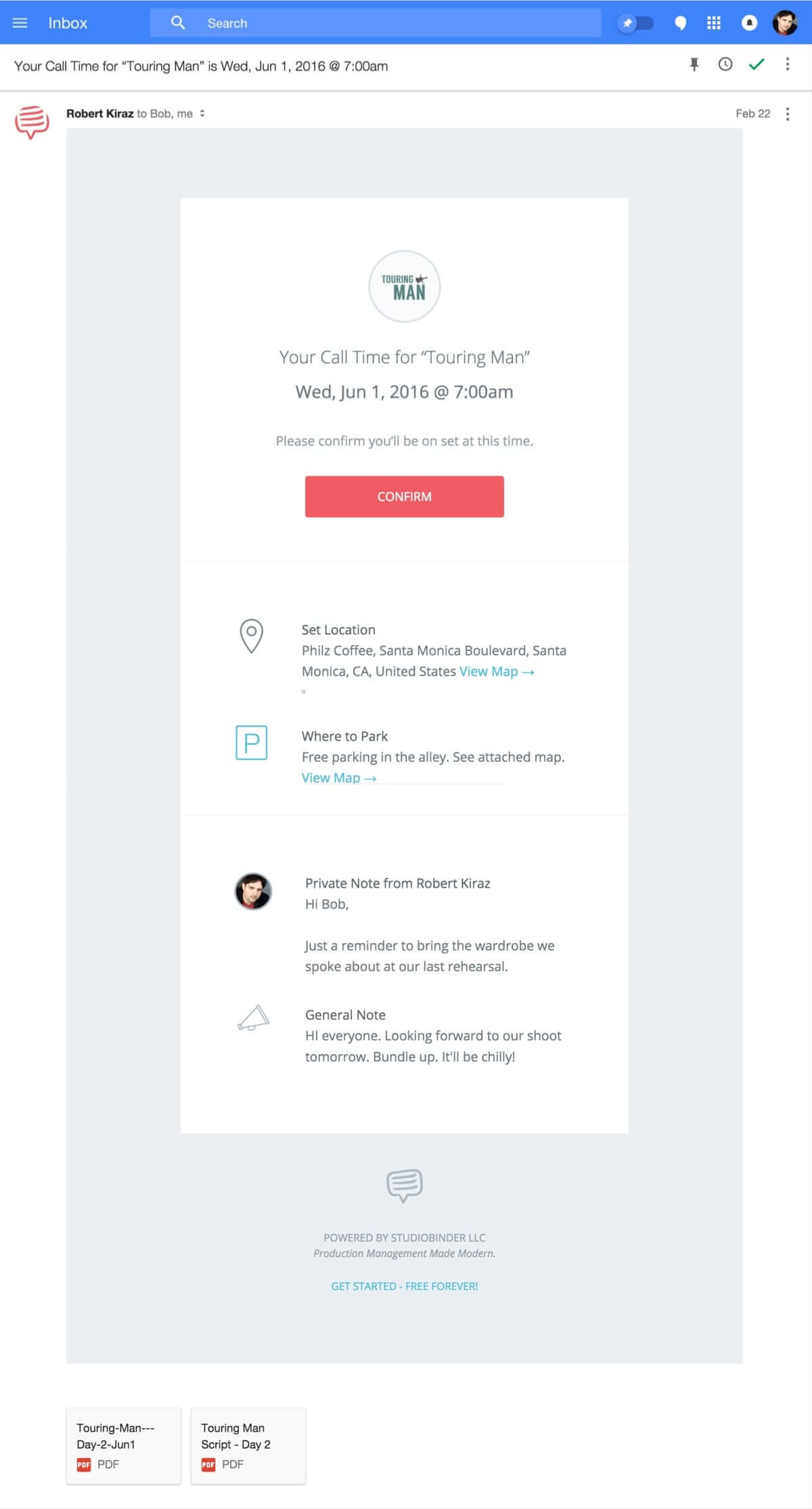 Call Sheet Template - Desktop Confirmation Email - StudioBinder-min
