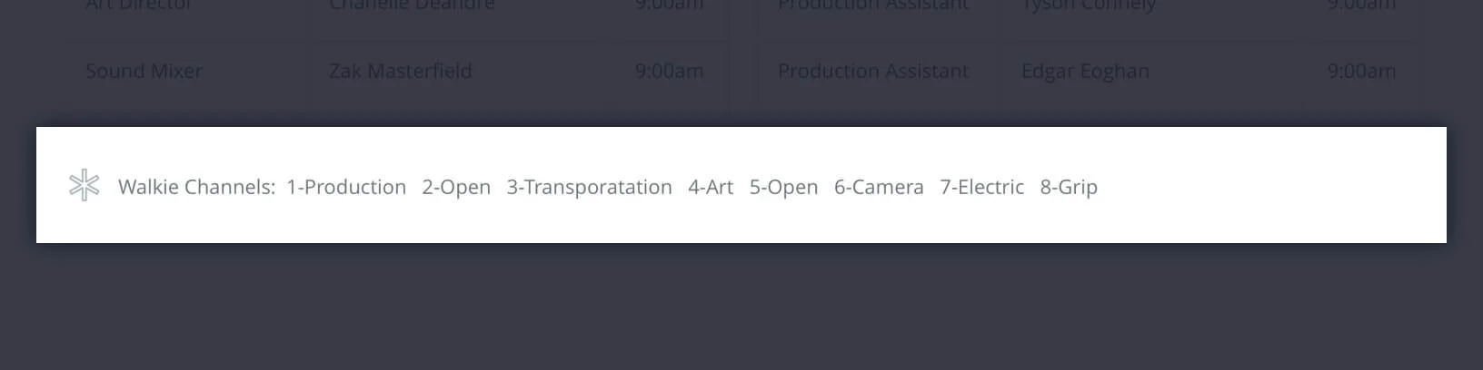 Callsheet Template Anatomy - Walkie Channels in the Footer - StudioBinder