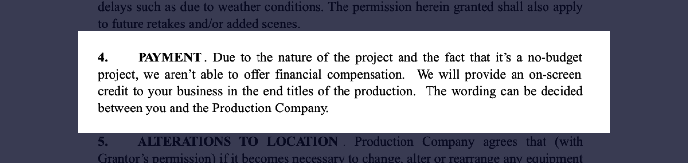 4 - Film Location Release Form Excerpt - Payment 4 - Film Location Release Form Excerpt - Payment