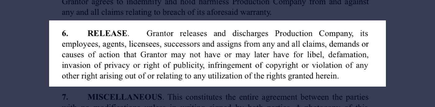 6 - Film Location Release Form Excerpt - Release 6 - Film Location Release Form Excerpt - Release
