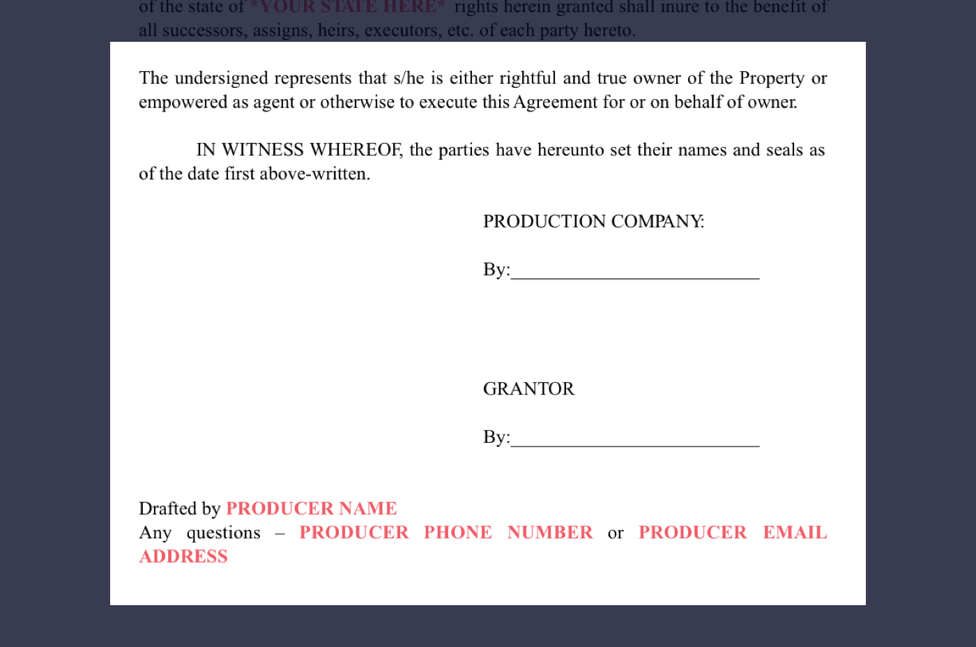 How To Secure Film Locations Free Location Release Form 8 Film Location Release Form Excerpt Producers Signatures