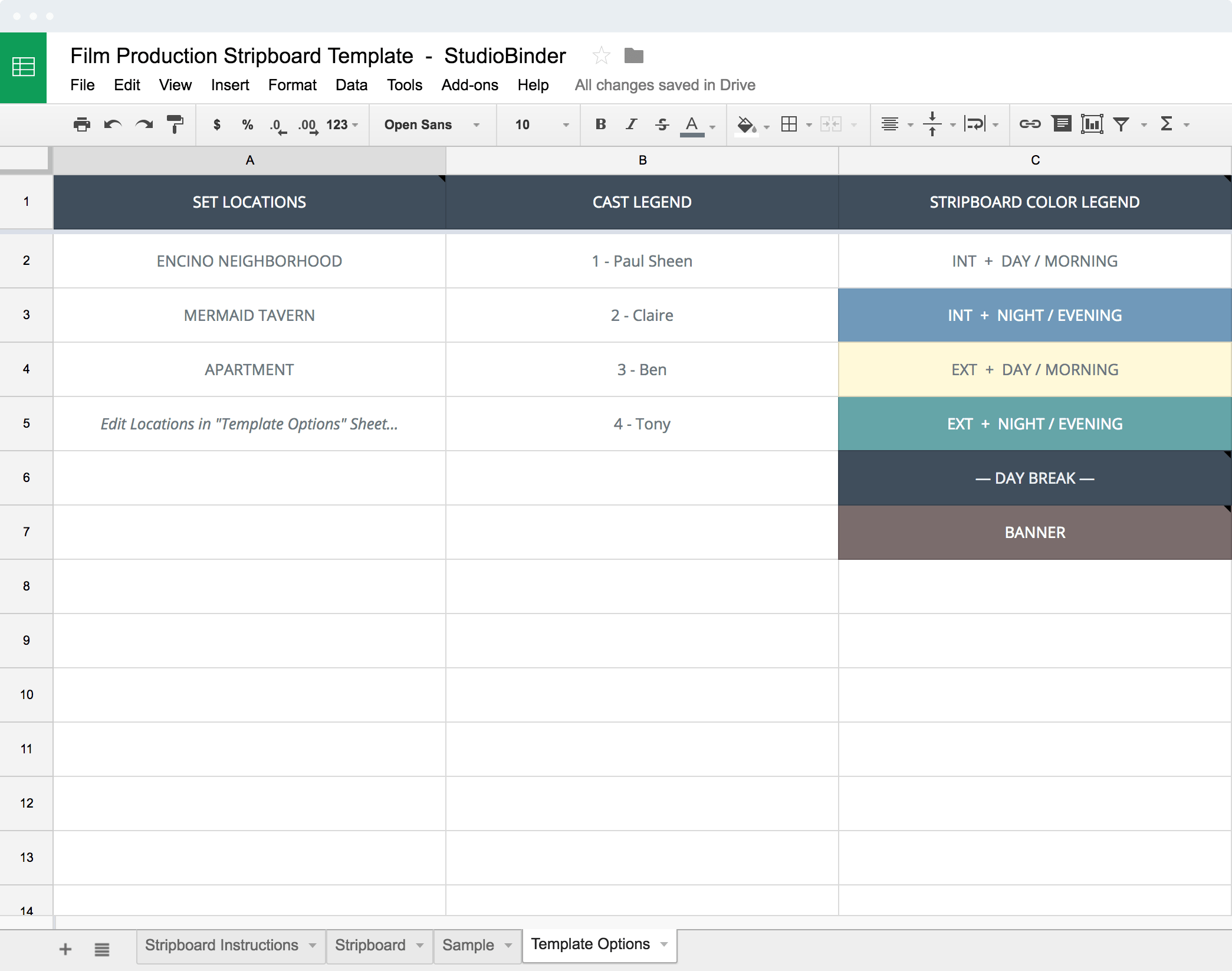 电影制作条板-拍摄时间表模板-可定制位置和颜色-StudioBinder