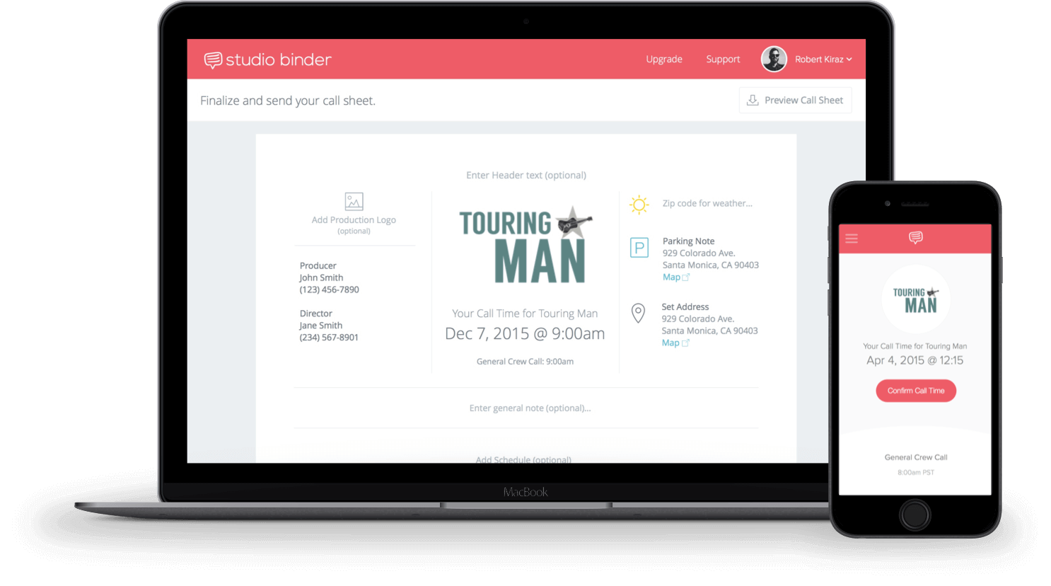 StudioBinder Production Scheduling Software For The Modern Filmmaker - Free Call Sheet Template for Video Production Company