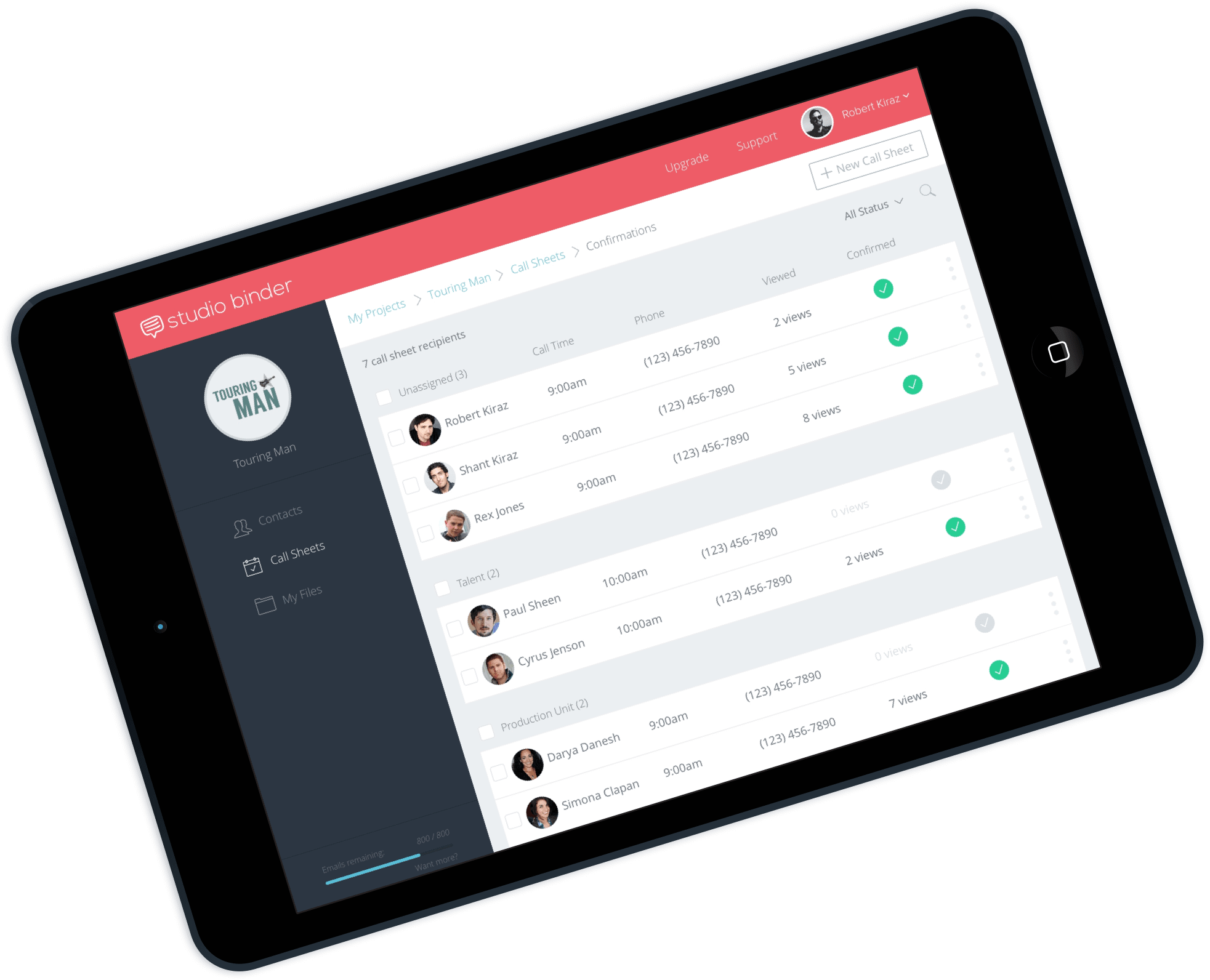 Call Sheet Recipients - StudioBinder - iPad-min