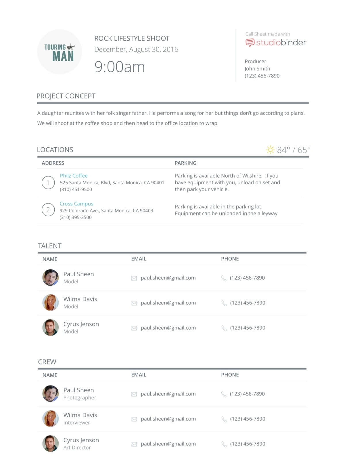 Online Call Sheet Templates For