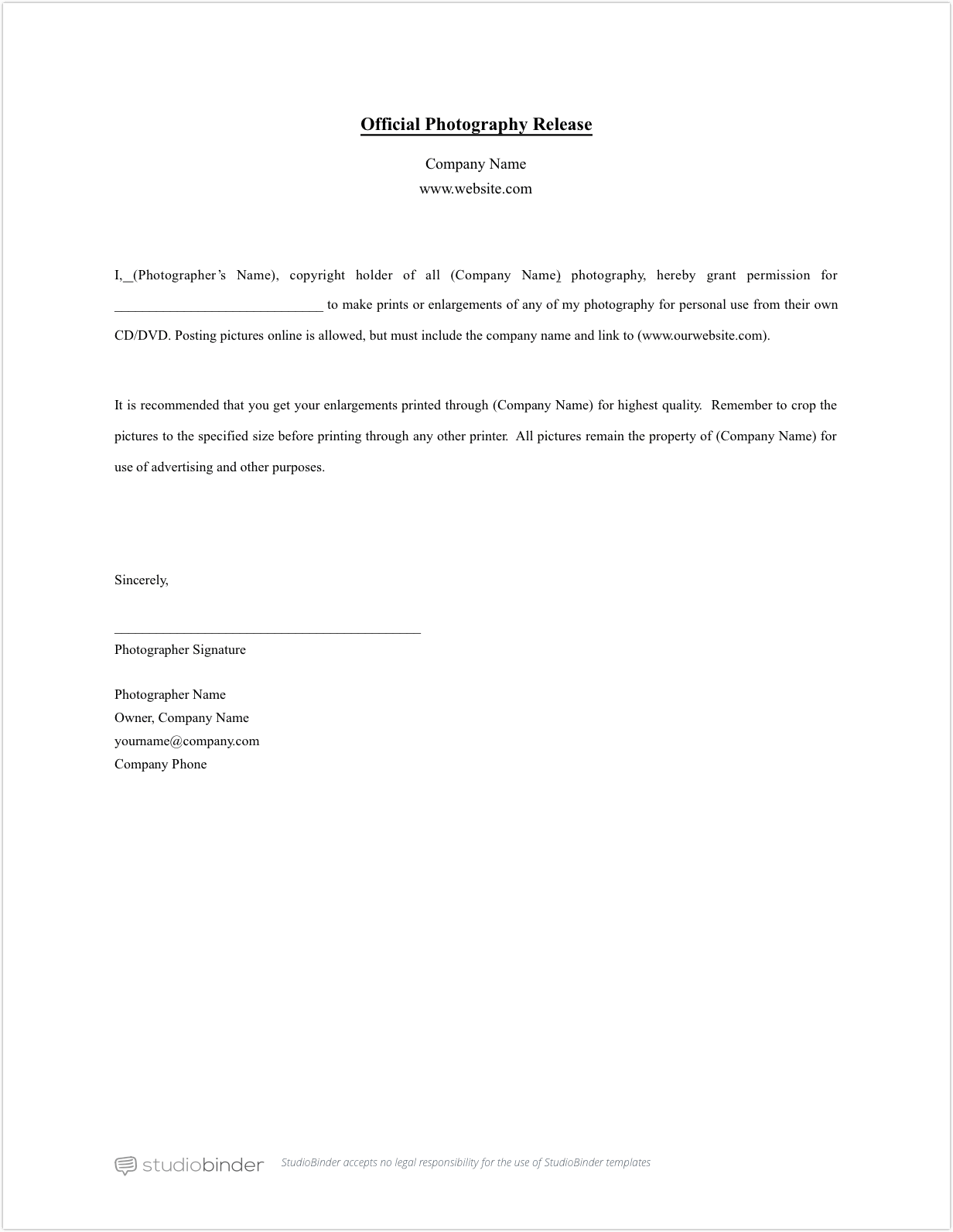 Download FREE Photo Release Form Template | StudioBinder 1