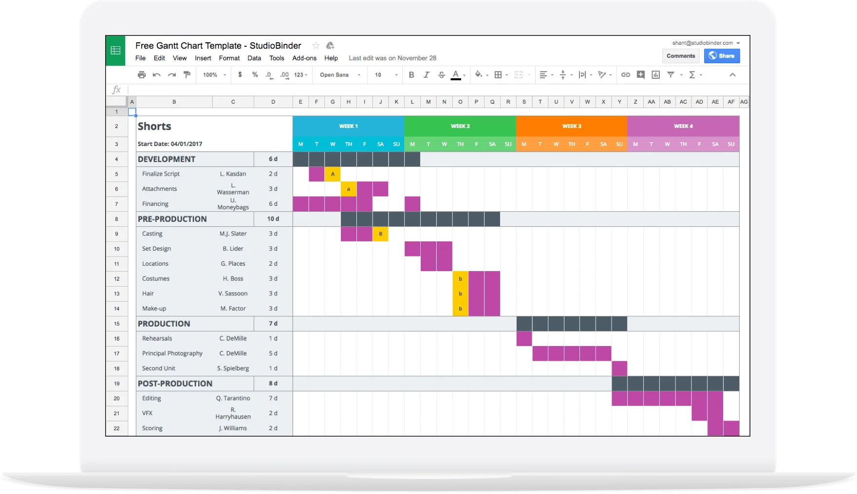Gantt Chart Excel Template - Exit Intent - StudioBinder
