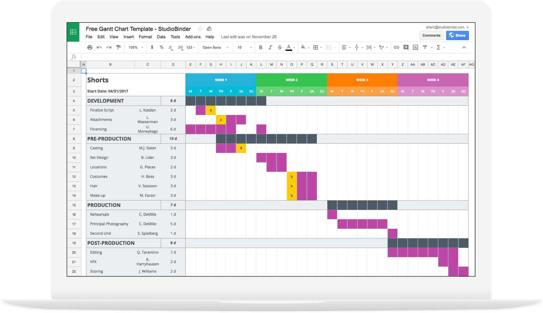 甘特图Excel模板 - 退出意图 -  StudioBinder