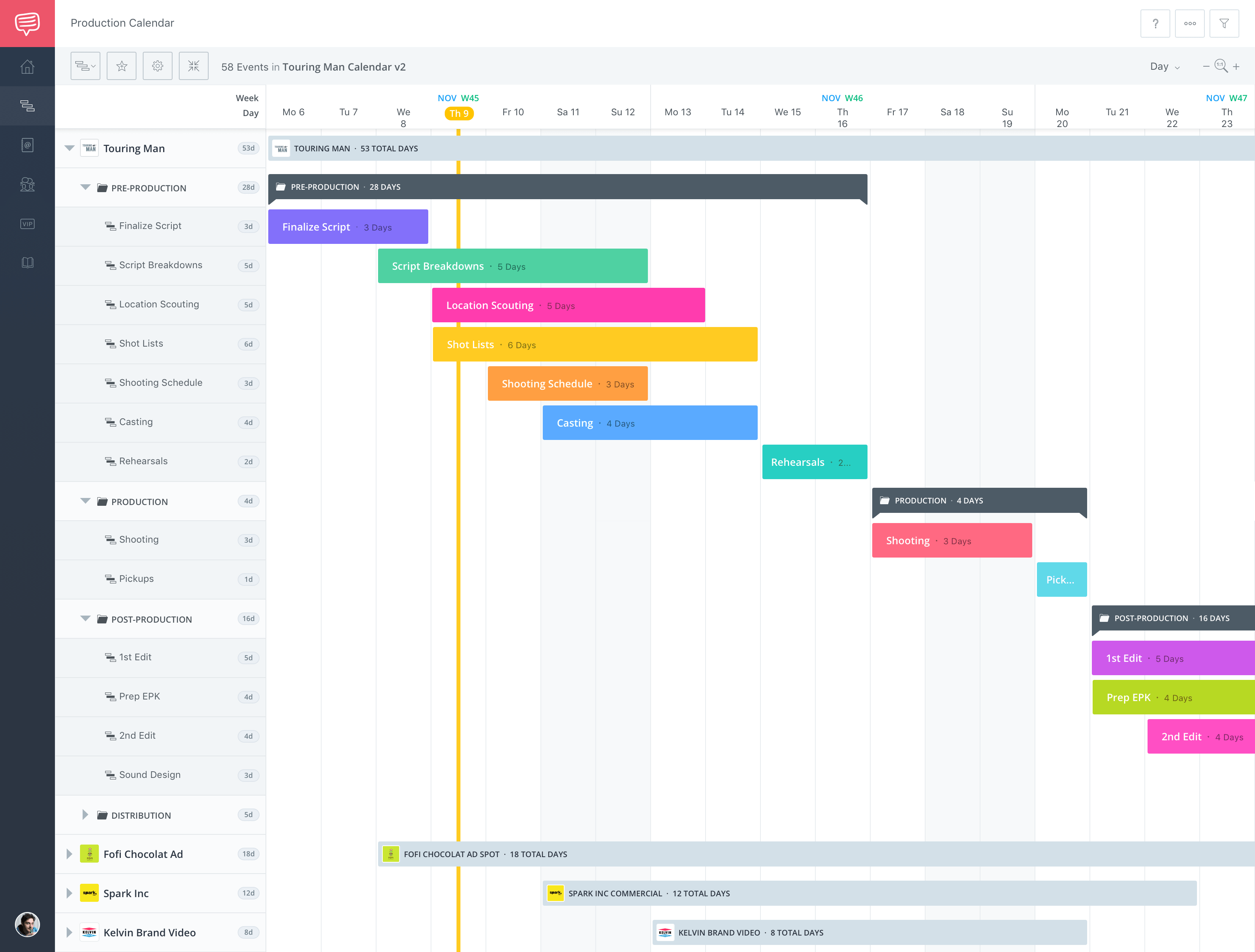 Production Management Software Tools - Studiobinder Calendar