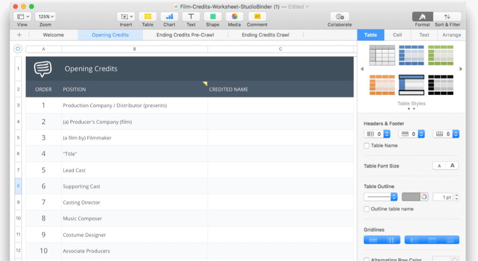 Free Film Credits Order Template And Worksheet StudioBinder Free Film Credits Order Template And Worksheet StudioBinder