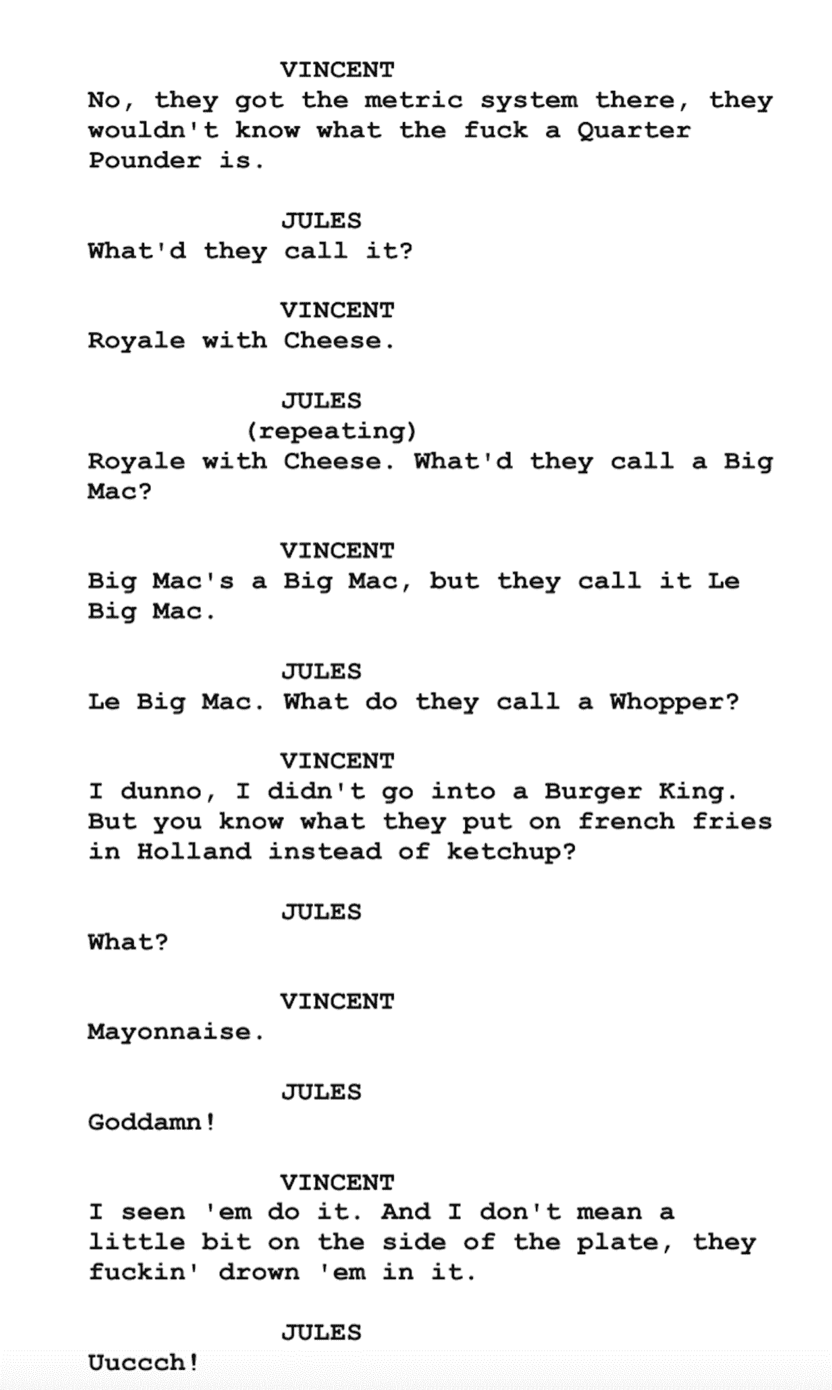 Screenplay Examples - Pulp Fiction Script - Screenplay Snippet 10 - Vincent and Jules
