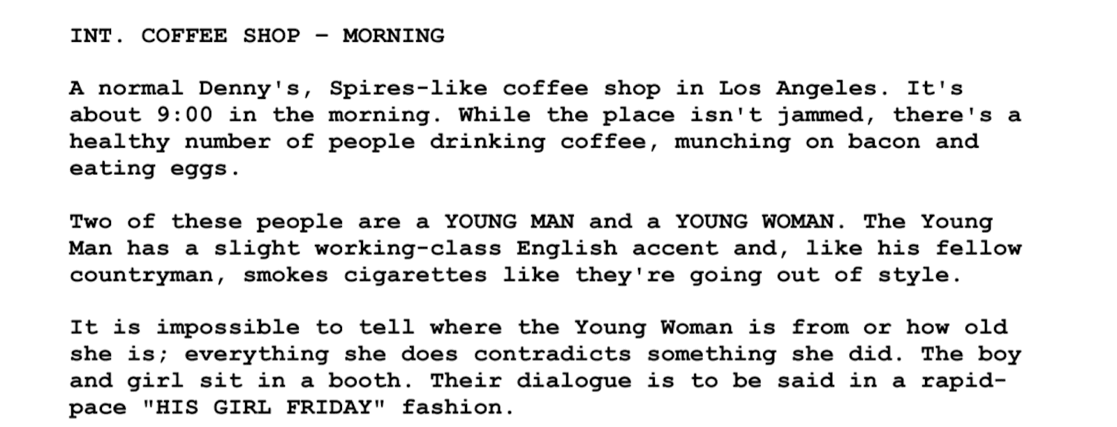 Screenplay Examples - Pulp Fiction Script - Screenplay Snippet 15 - Coffee Shop