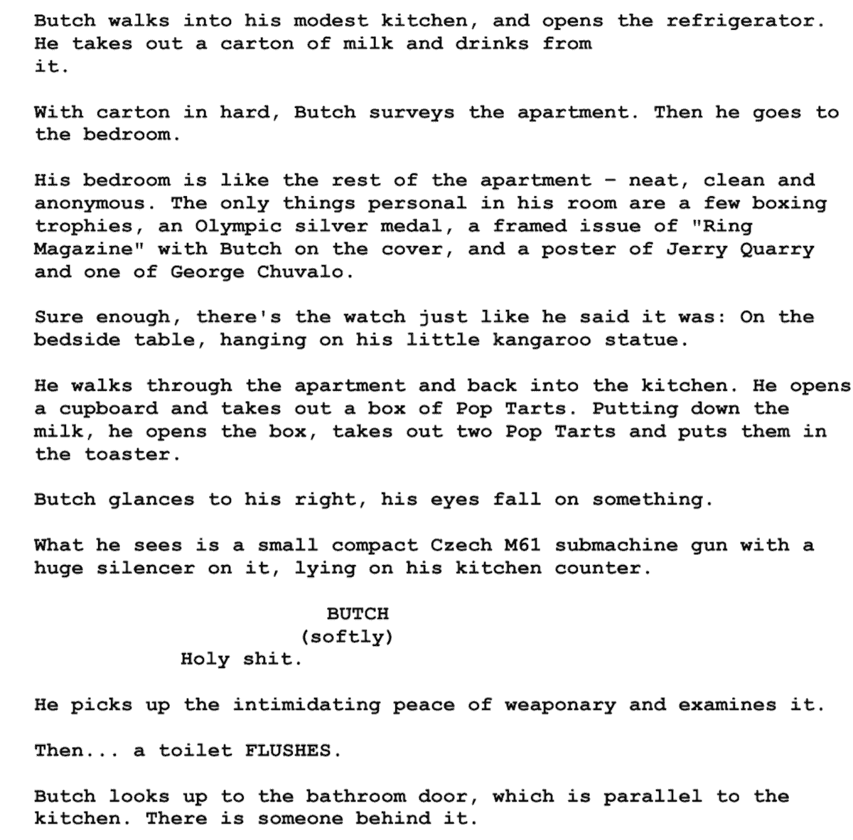 Screenplay Examples - Pulp Fiction Script - Screenplay Snippet 6 - Butch