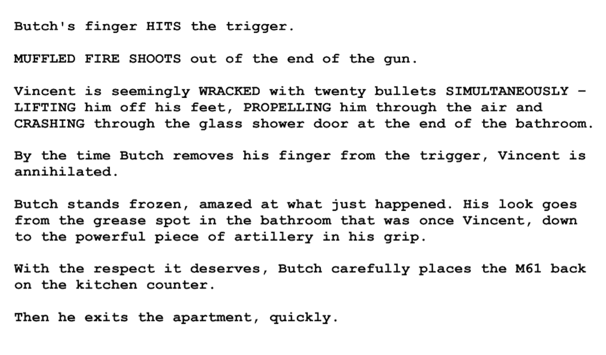 Screenplay Examples - Pulp Fiction Script - Screenplay Snippet 9 - Butch Apartment Fires Gun