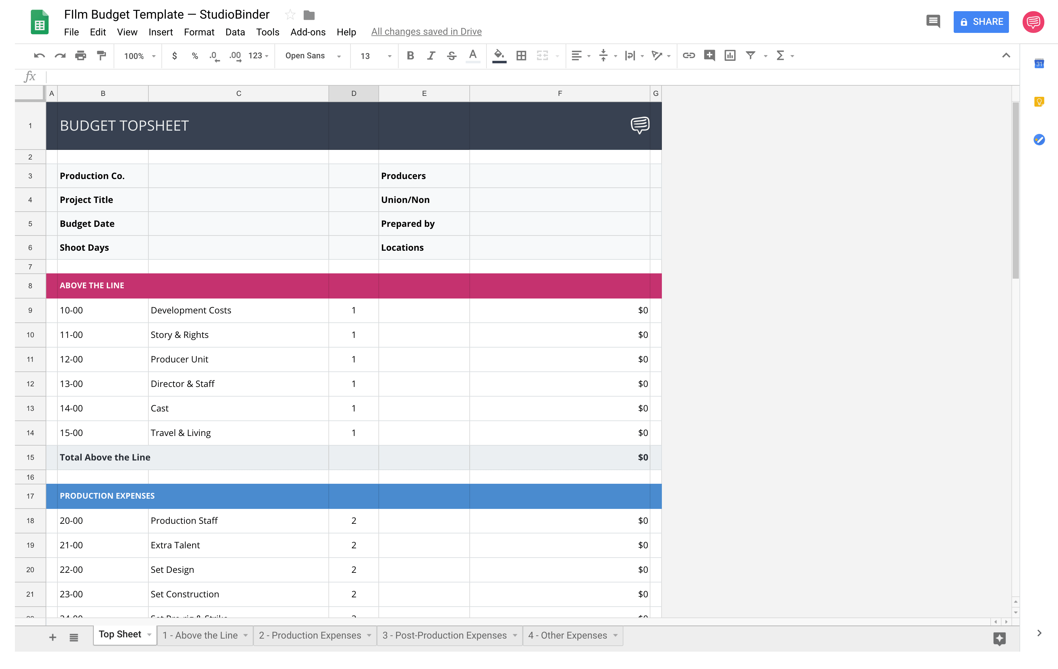 Film Budget Template Google Sheets