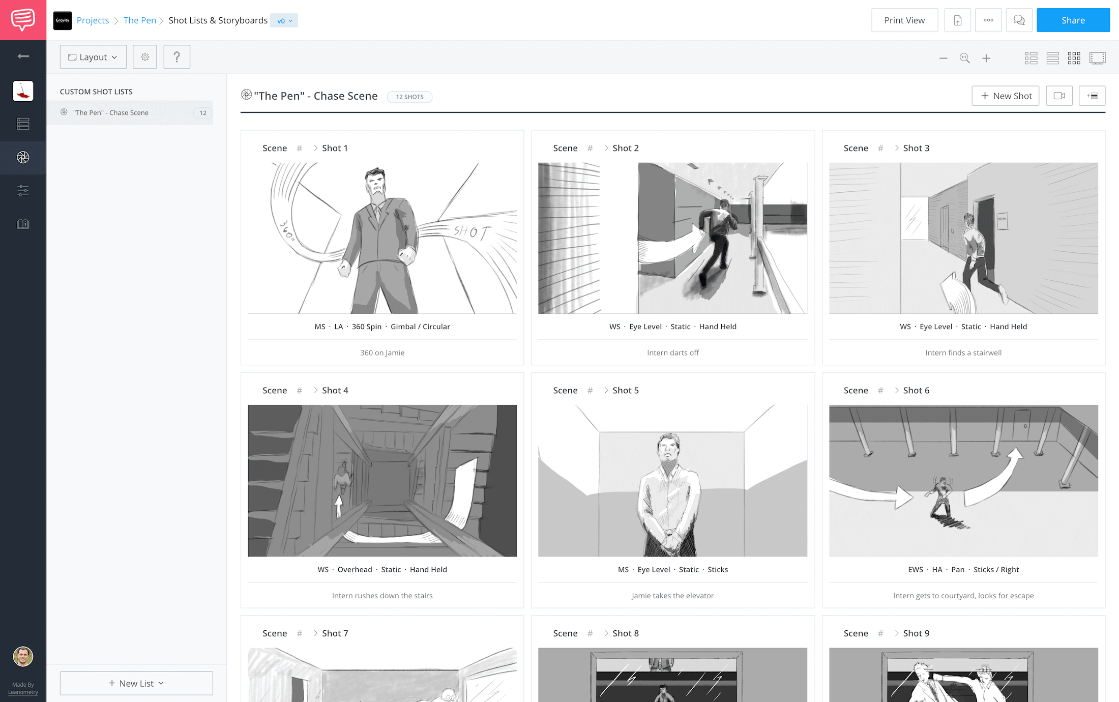 StudioBinder Storyboard Software - The Pen Chase Scene