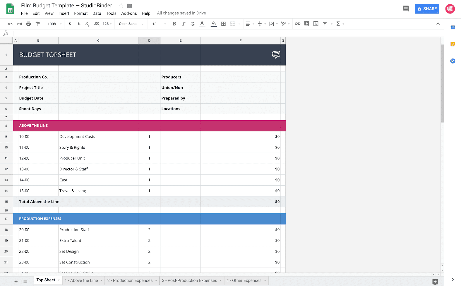 Fiscal Responsibility Short Film Budget Template