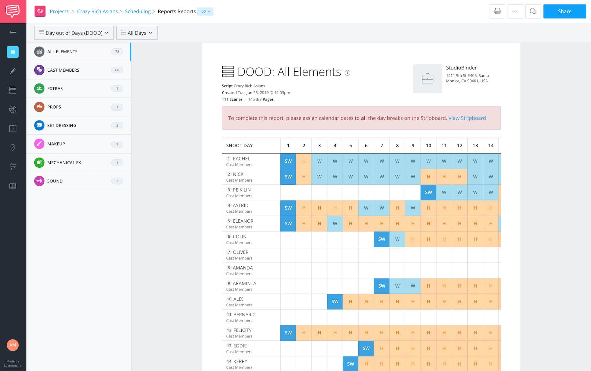 Form Before Function Production Reports - DOOD Report - StudioBinder Production Management Software
