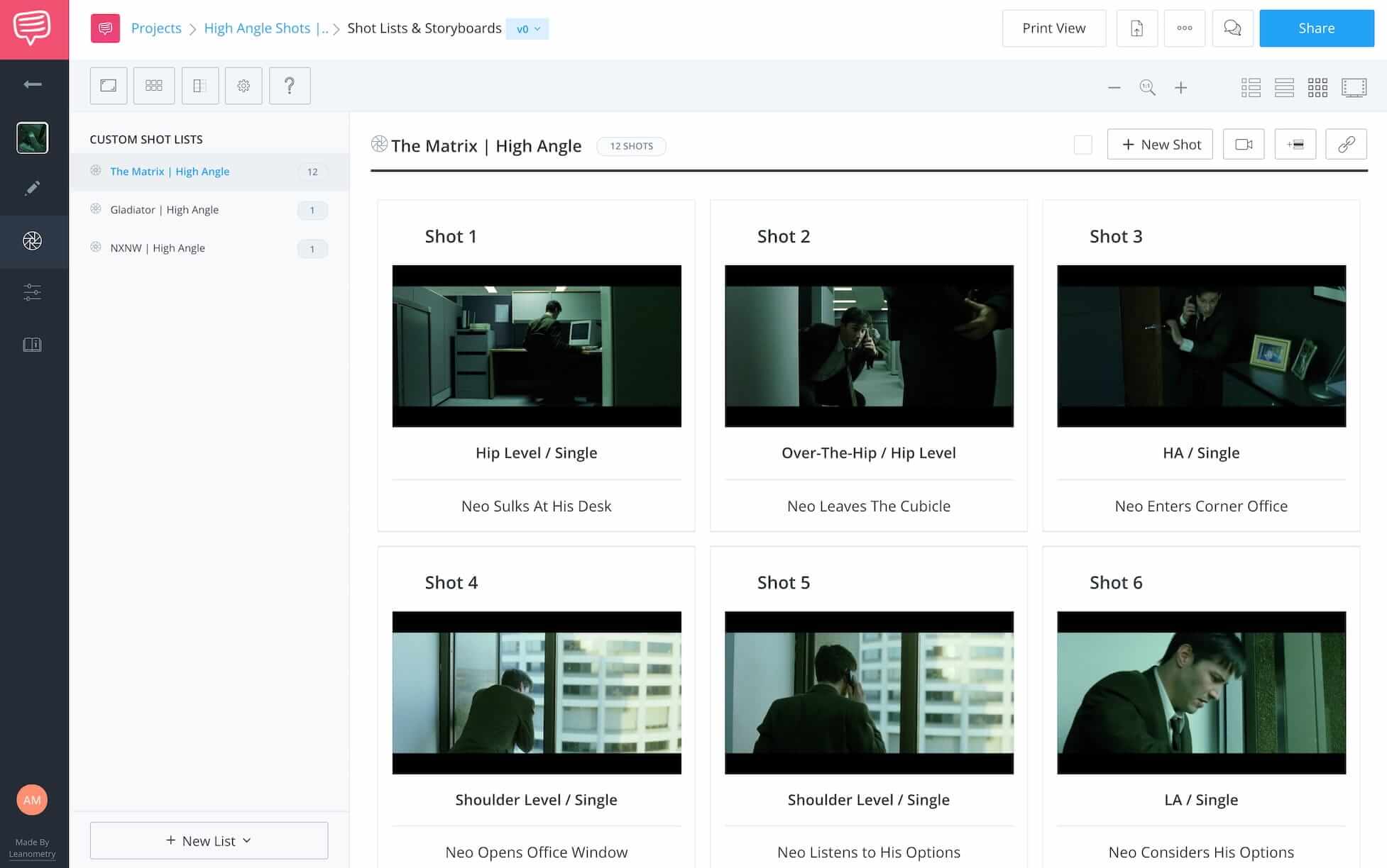 High Angle Shot - The Matrix - StudioBinder Online Shot List Software