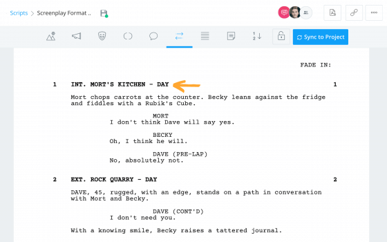 screenplay format length of slugline