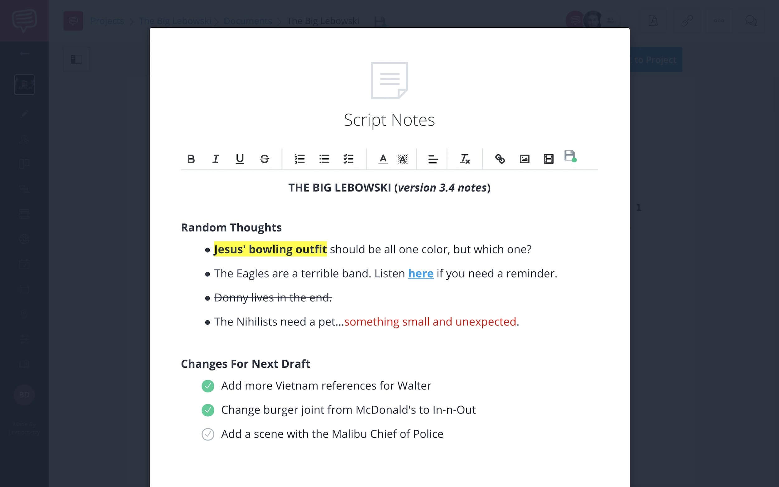 How to Write Script Notes in StudioBinder - StudioBinder Screenwriting Software
