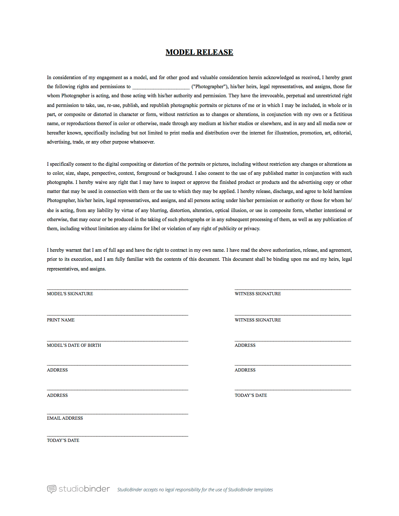 Model Release Form Canada