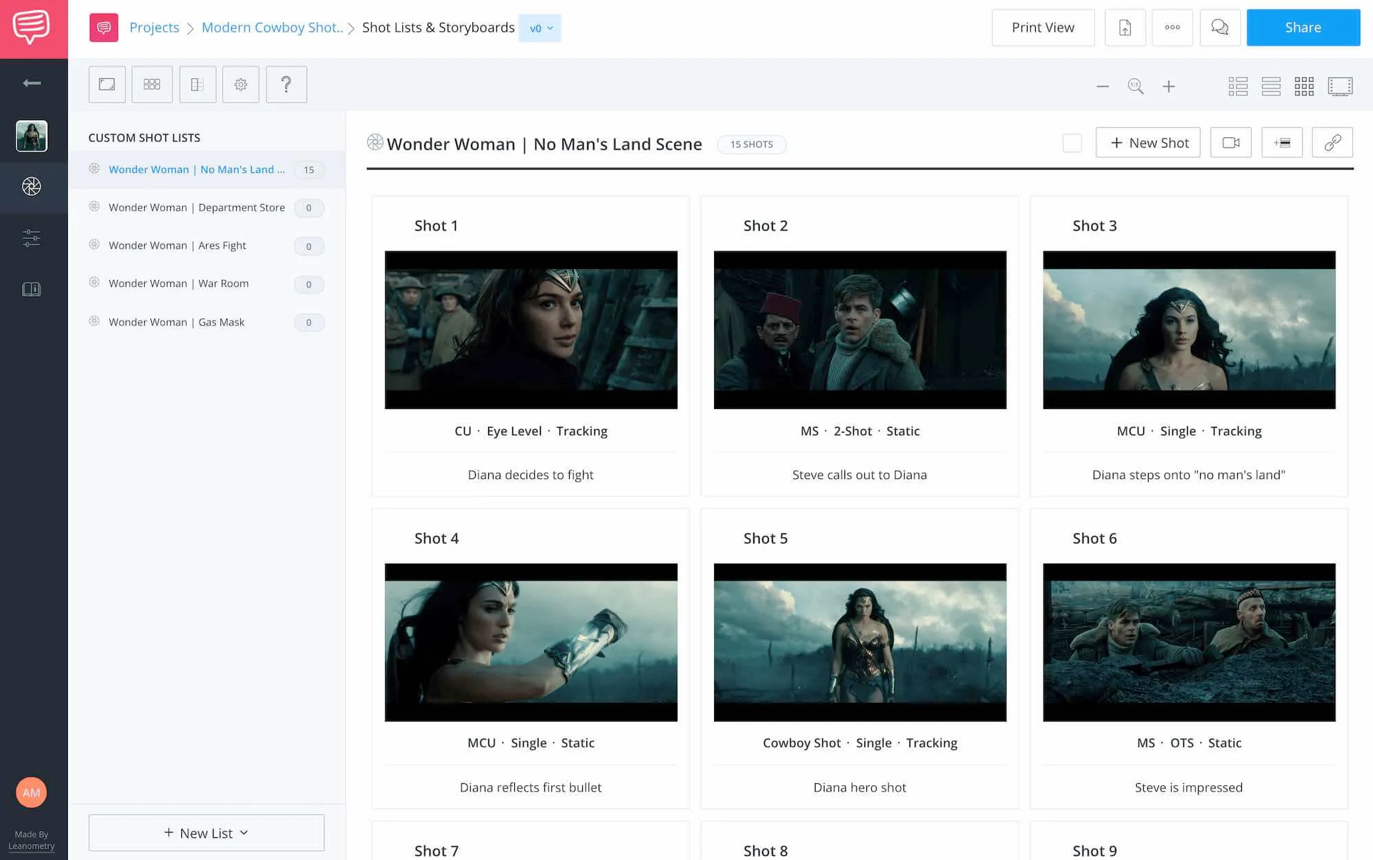 What is a Shot List - Wonder Woman - Shot List Example - StudioBinder Online Shot list and Storyboard Feature