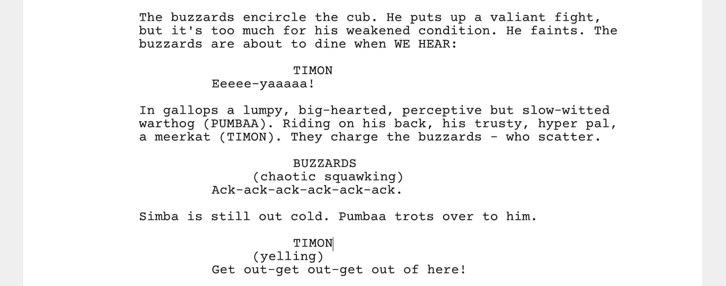The Lion King Script - Timon and Pumbaa - StudioBinder Screenwriting