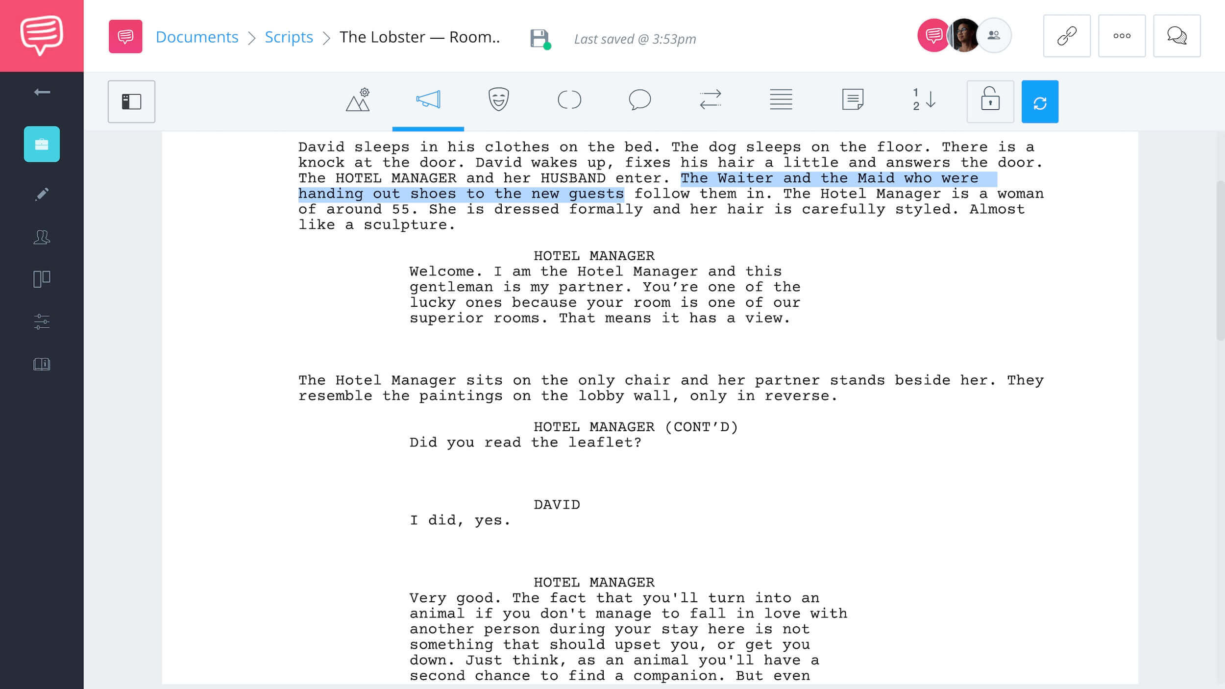 Finding Character Using Script Breakdown - Lobster Example 3 - StudioBinder
