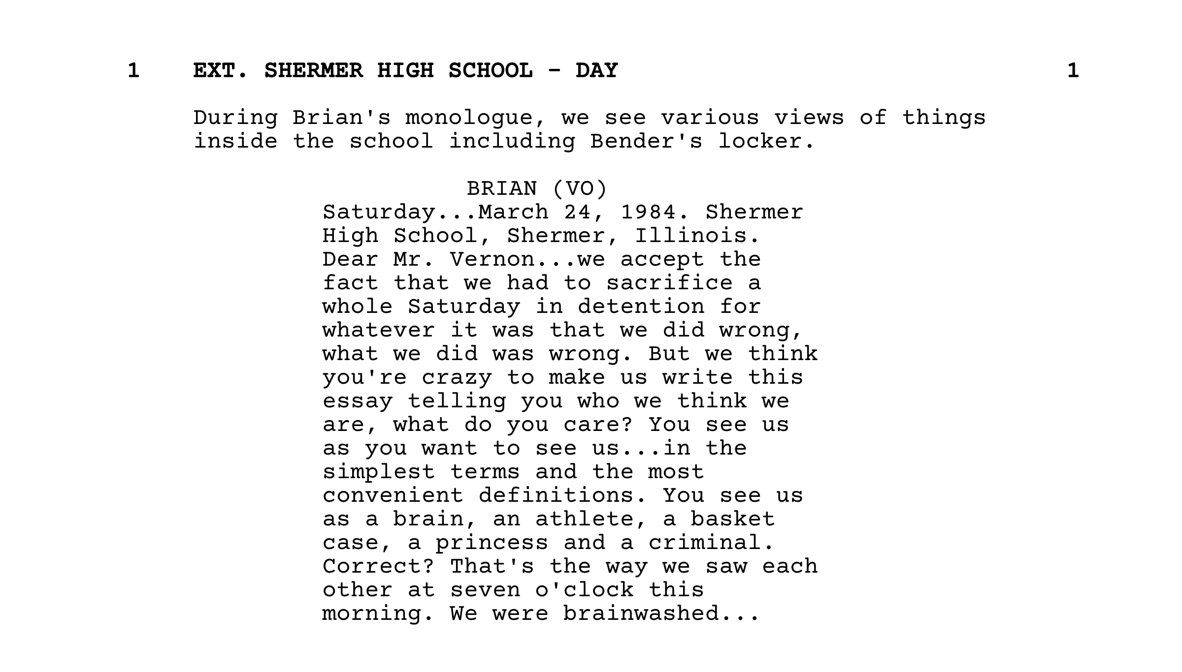 The Breakfast Club Script Screenplay - Characters - StudioBinder