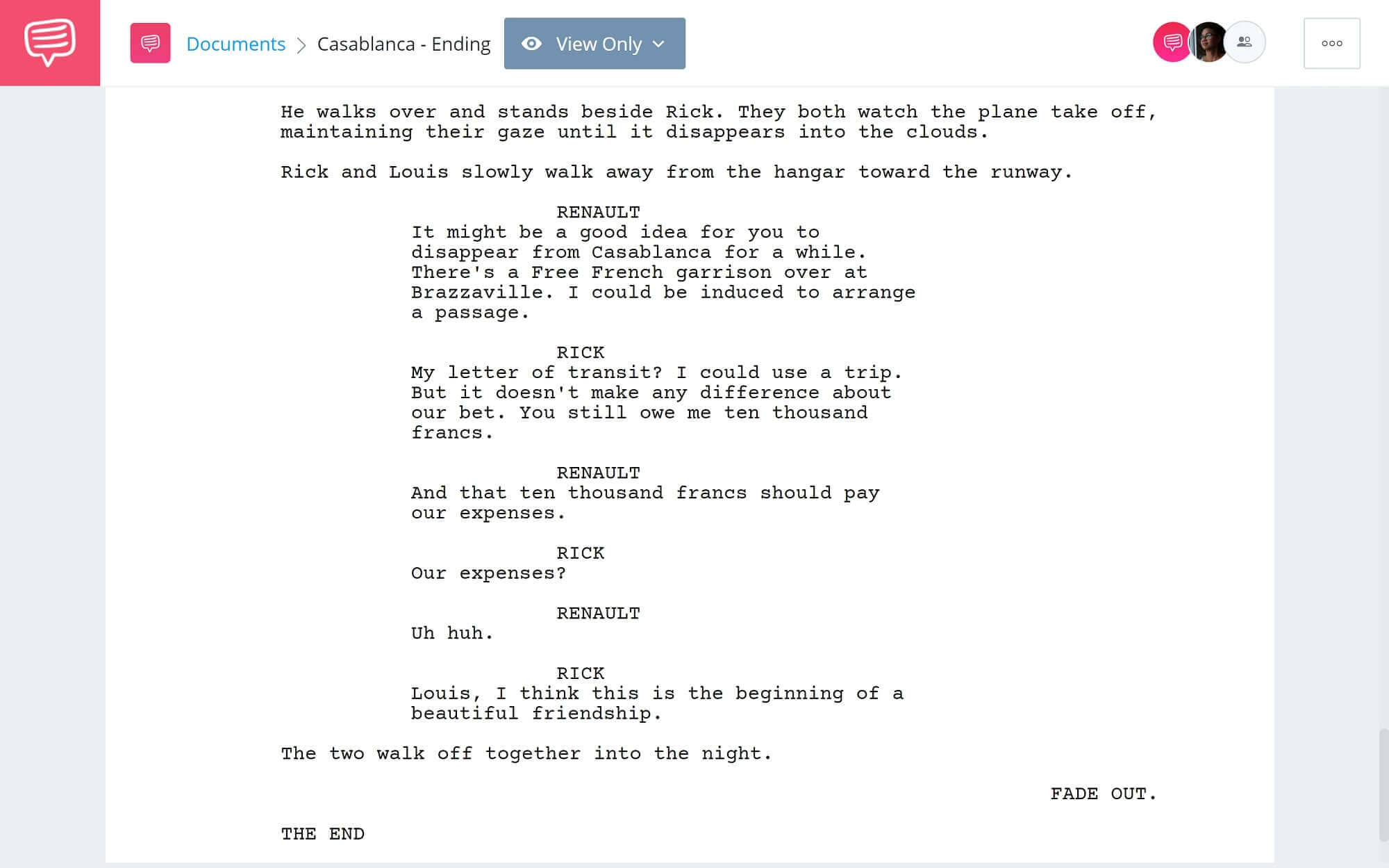 Casablanca Script Teardown - Ending - StudioBinder Scriptwriting Software