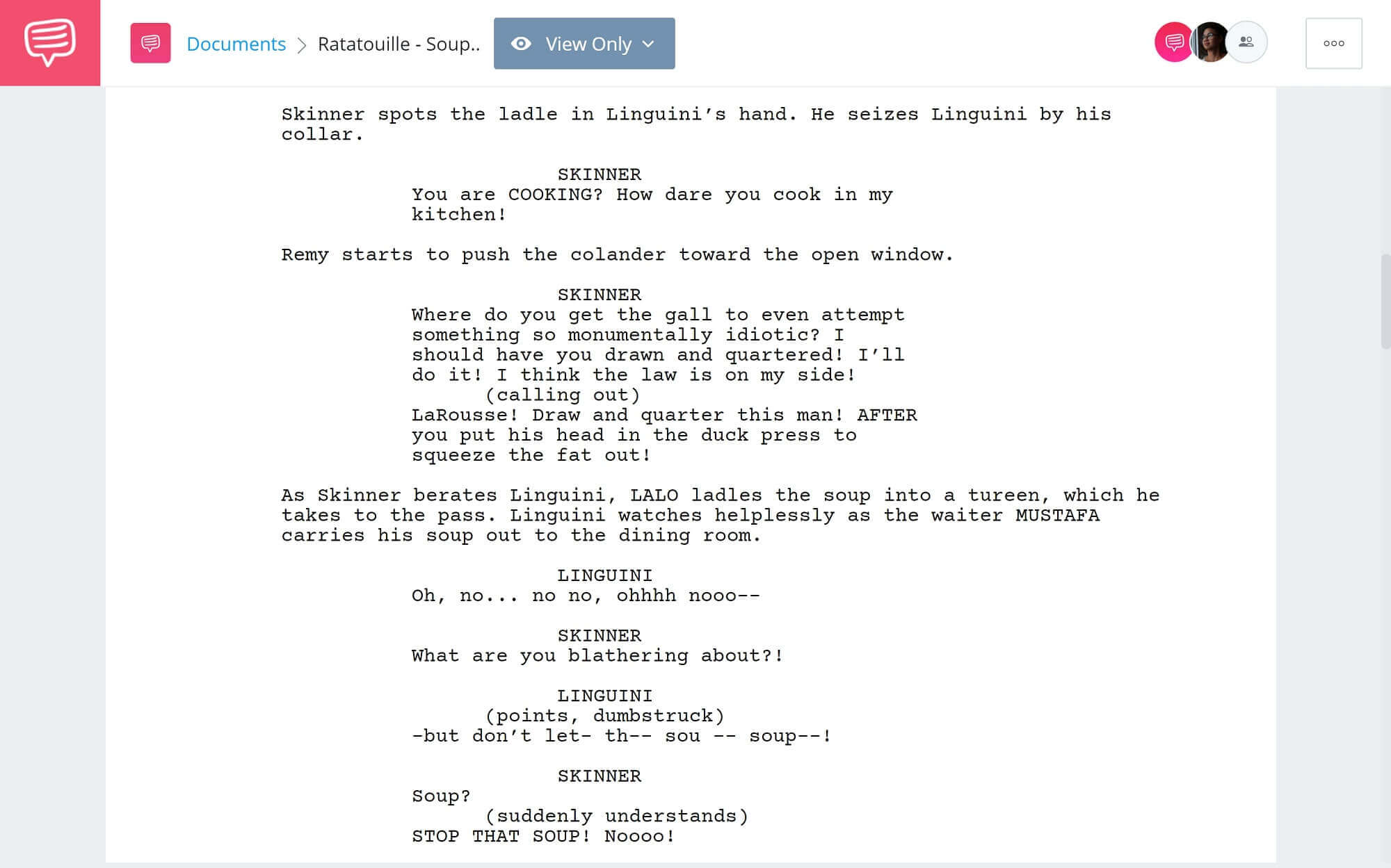 Ratatouille Script Teardown - Soup Scene - StudioBinder Scriptwriting Software
