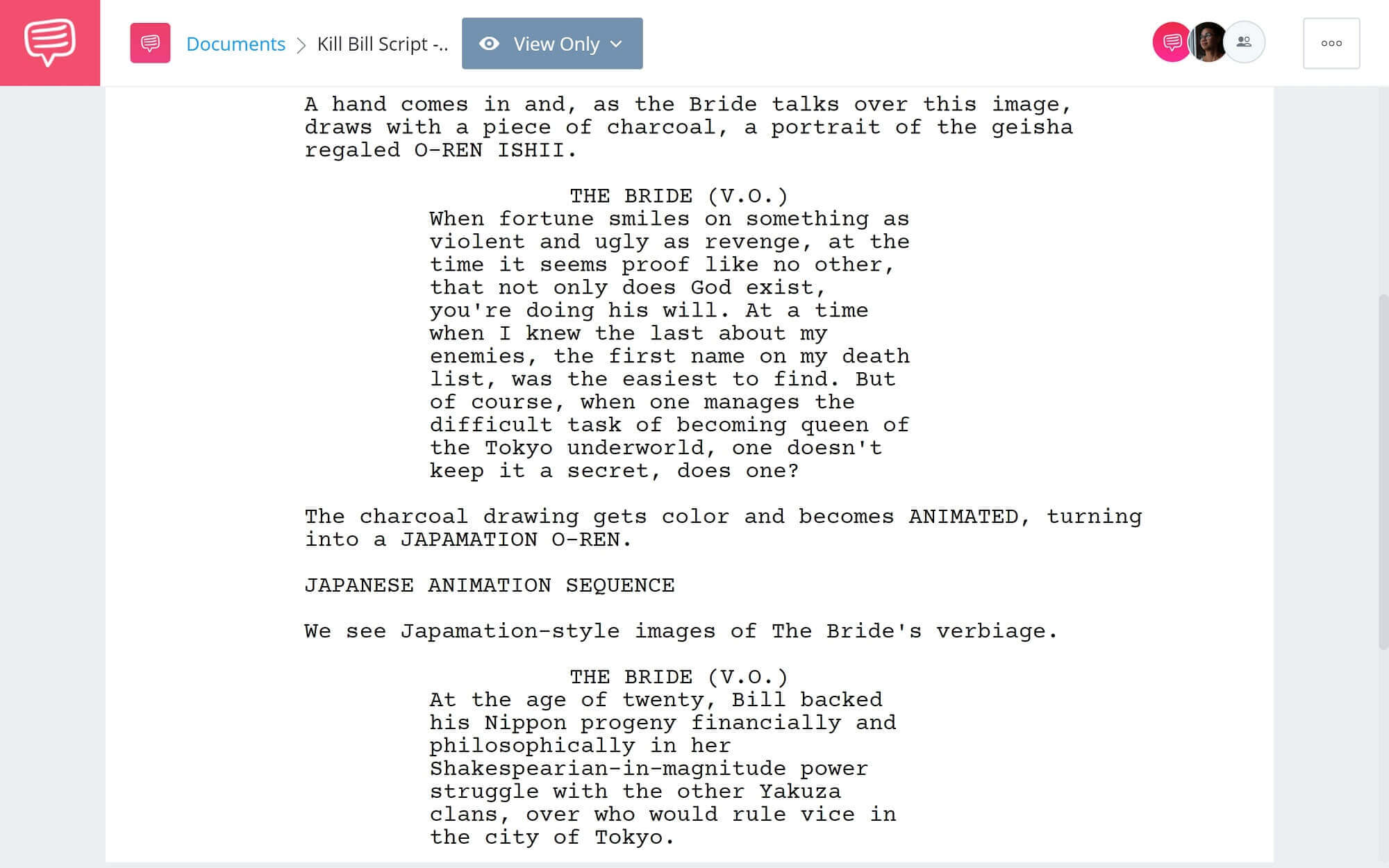 What is Antagonist - Kill Bill Bride Death List Scene - Studiobinder Scriptwritng Software