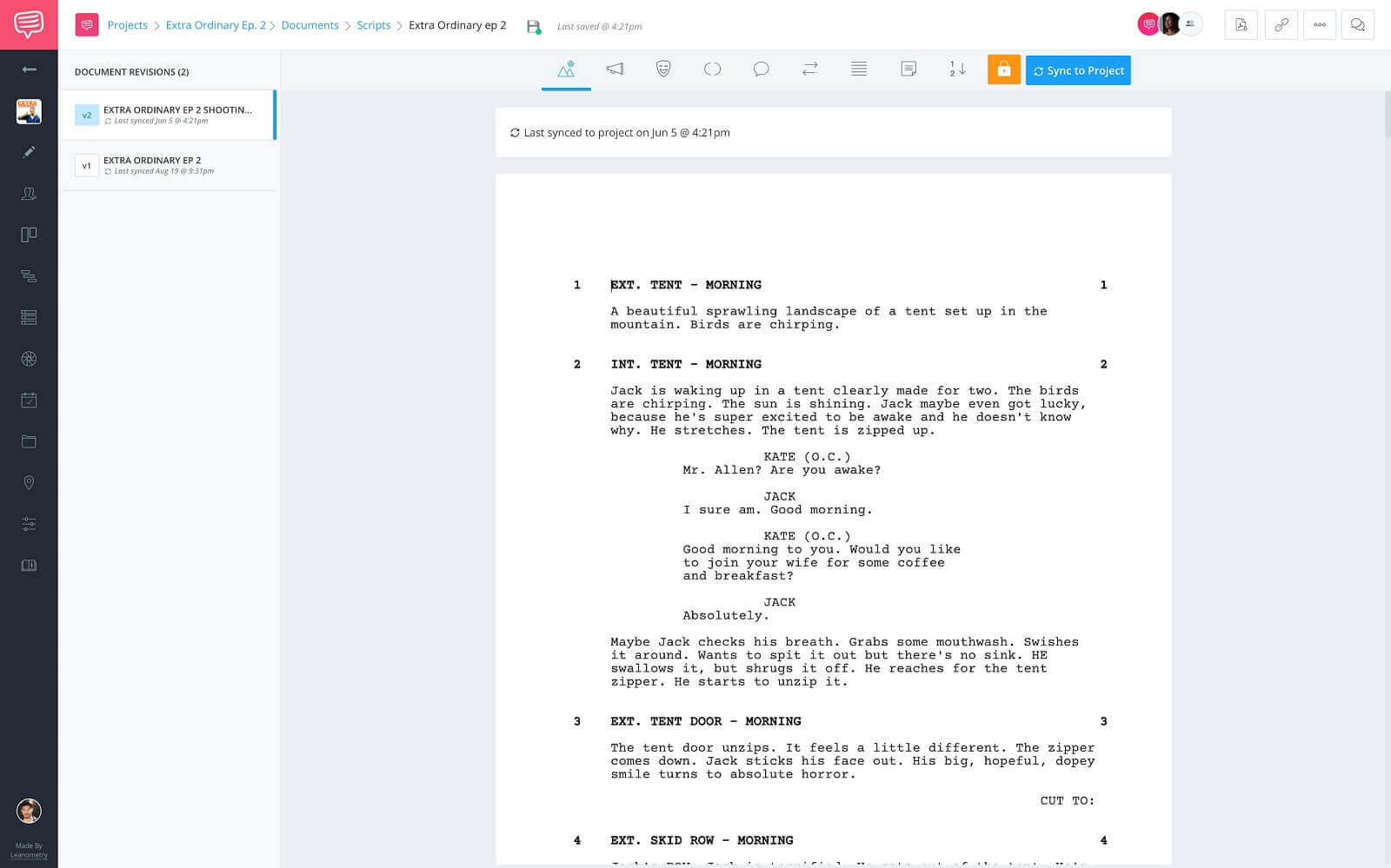 Documents Page - Screenwriting Page