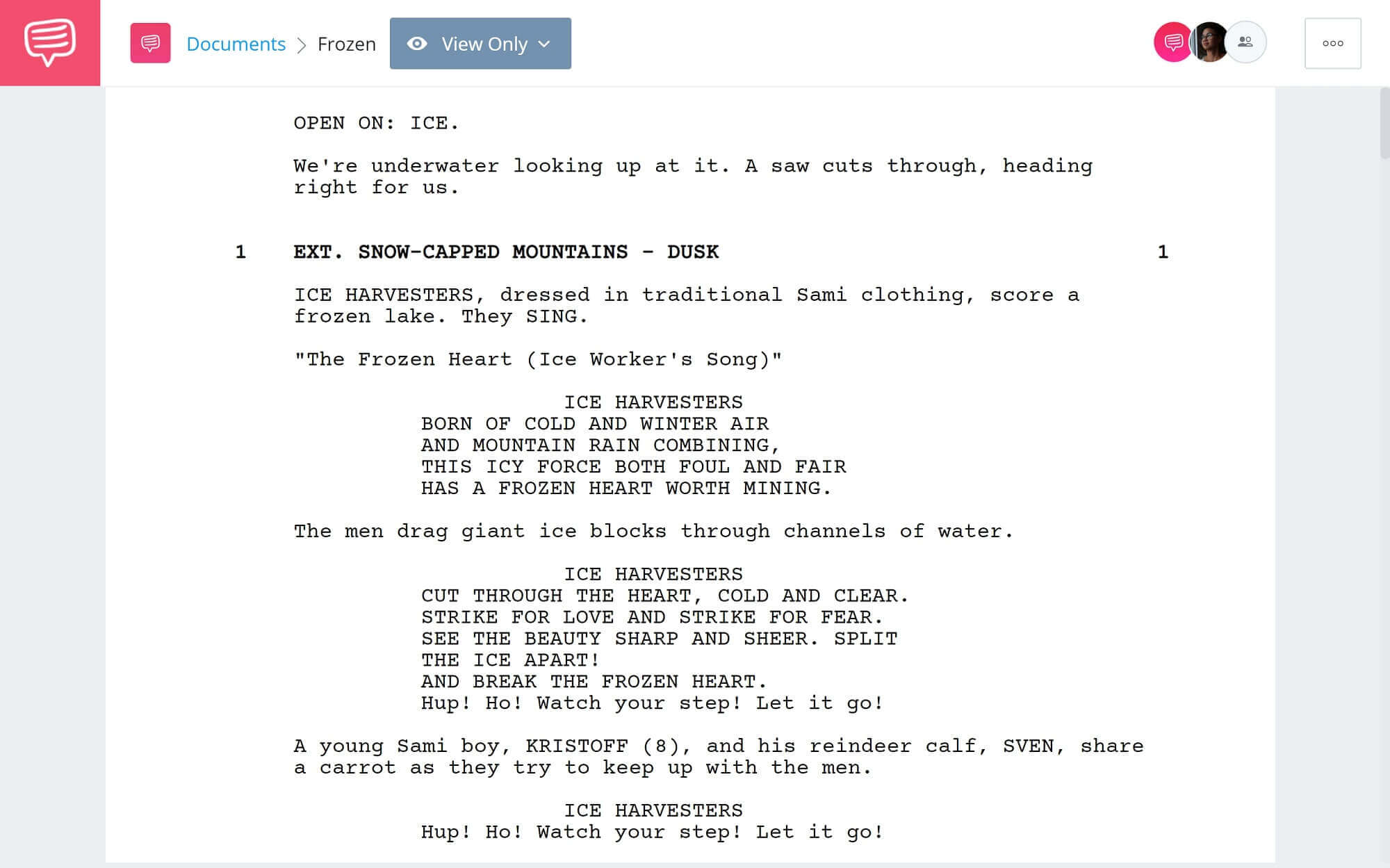 Frozen Script Teardown - Full Script PDF Download - StudioBinder Scriptwriting Software