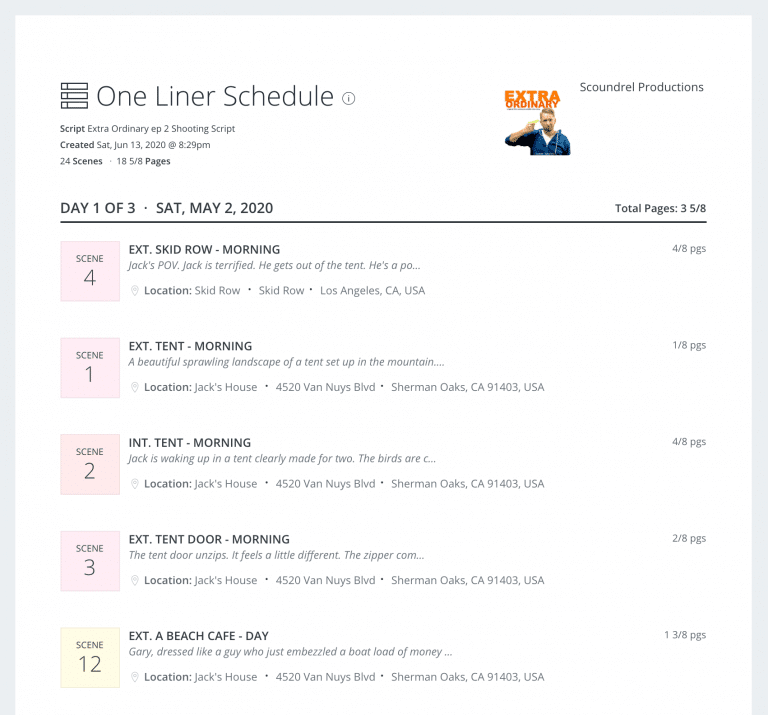 How To Create A One Line Schedule For Any Production