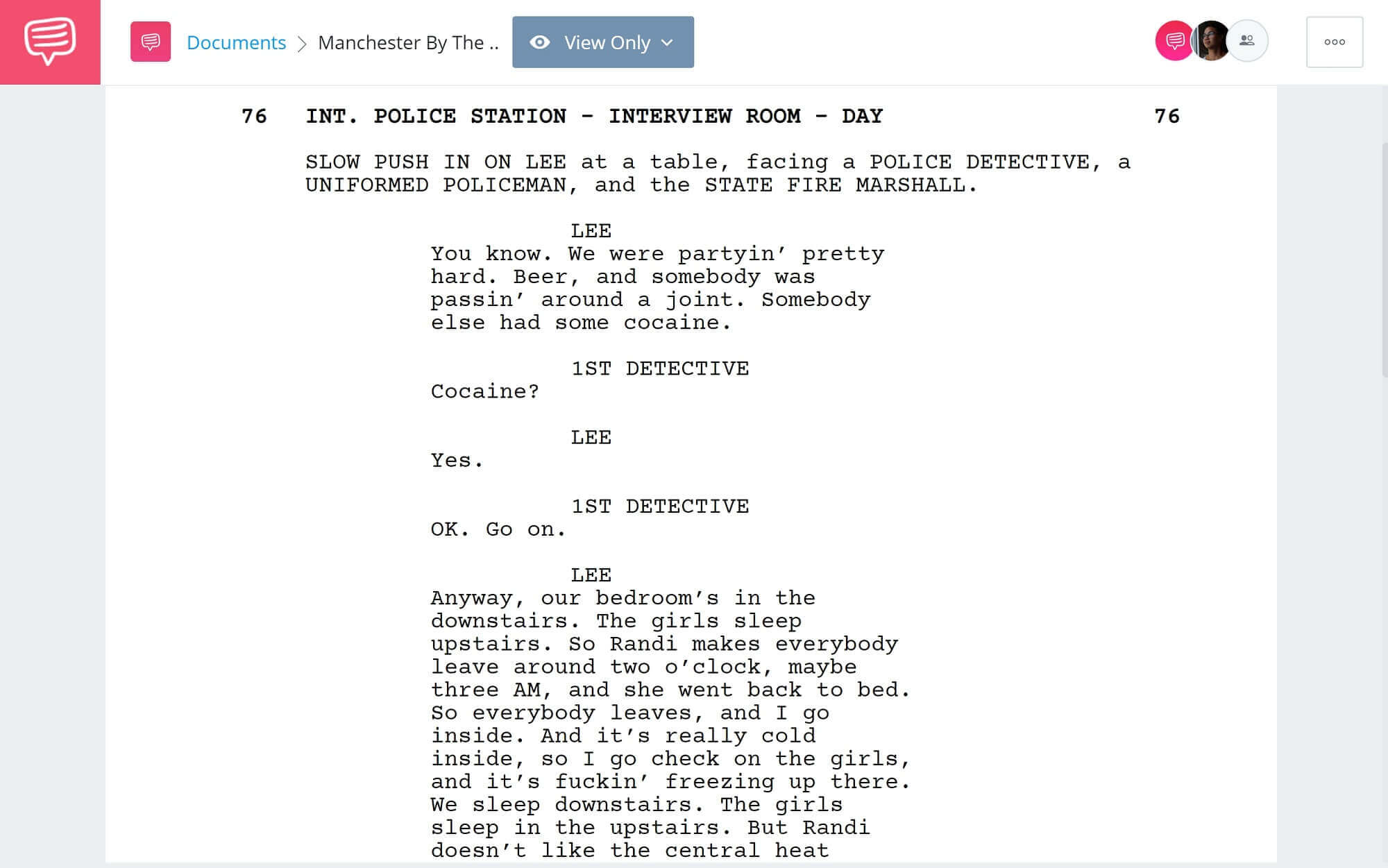 Manchester By The Sea Script Teardown - Police Station Scene - StudioBinder Scriptwriting Software