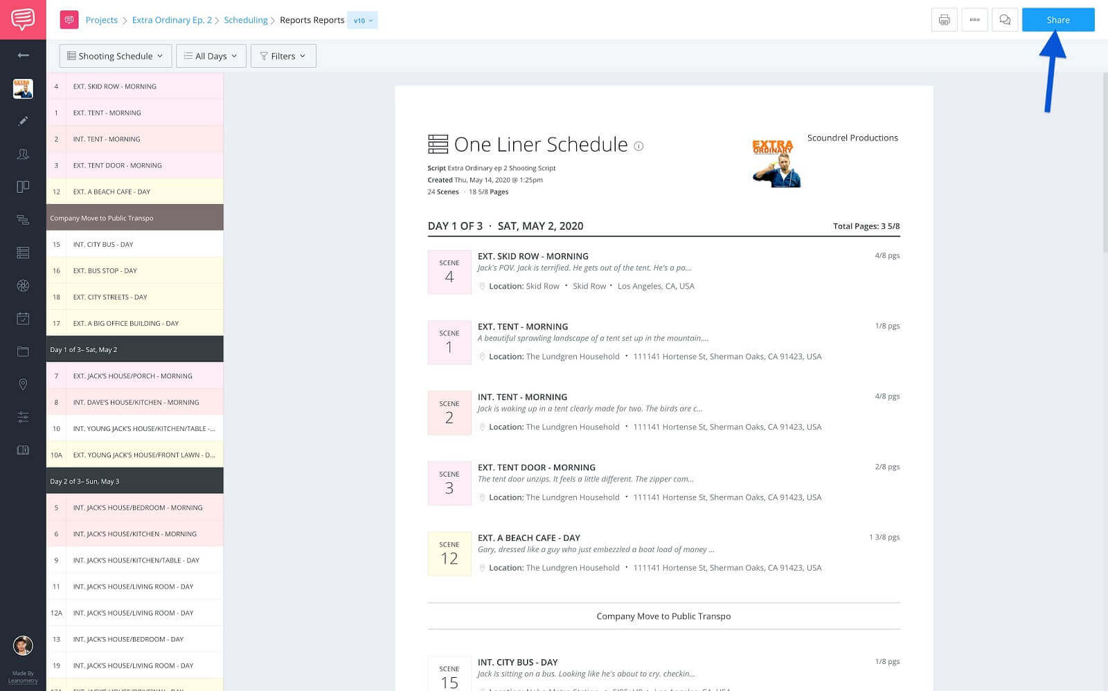 Sharing one-liner schedule - Click share button