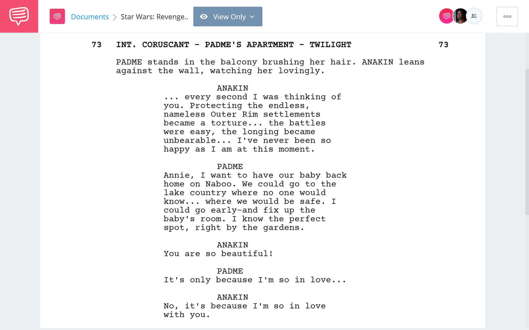 Star Wars Episode 3 Script Teardown - Dialogue Scene - StudioBinder Screenwriting Software