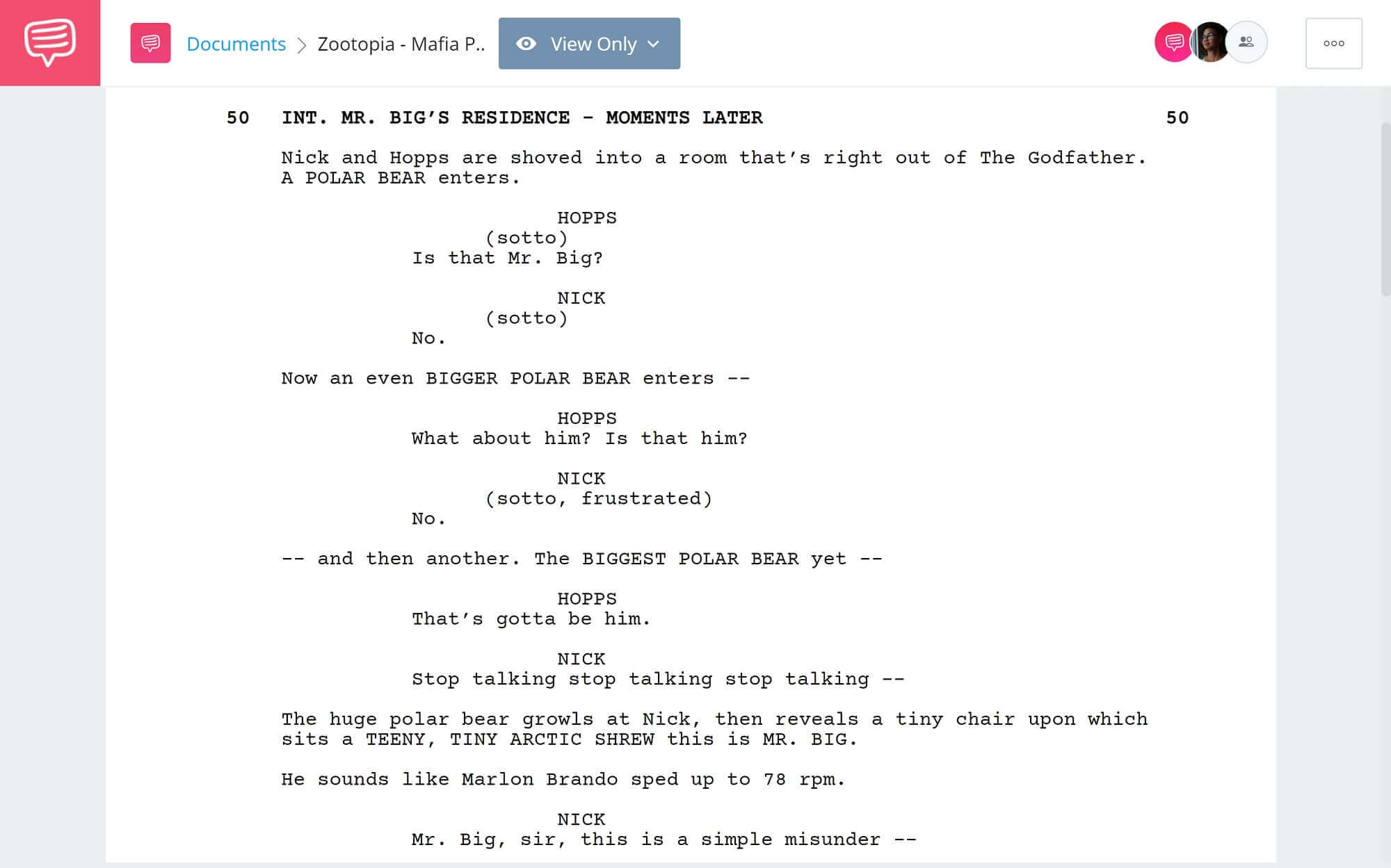 Zootopia Script Teardown - Mafia Parody Scene - StudioBinder Screenwriting Software