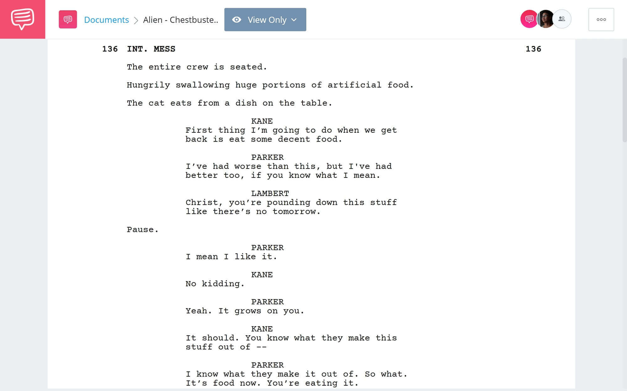 Alien Script Teardown - Chestbuster Scene - StudioBinder Screenwriting Software