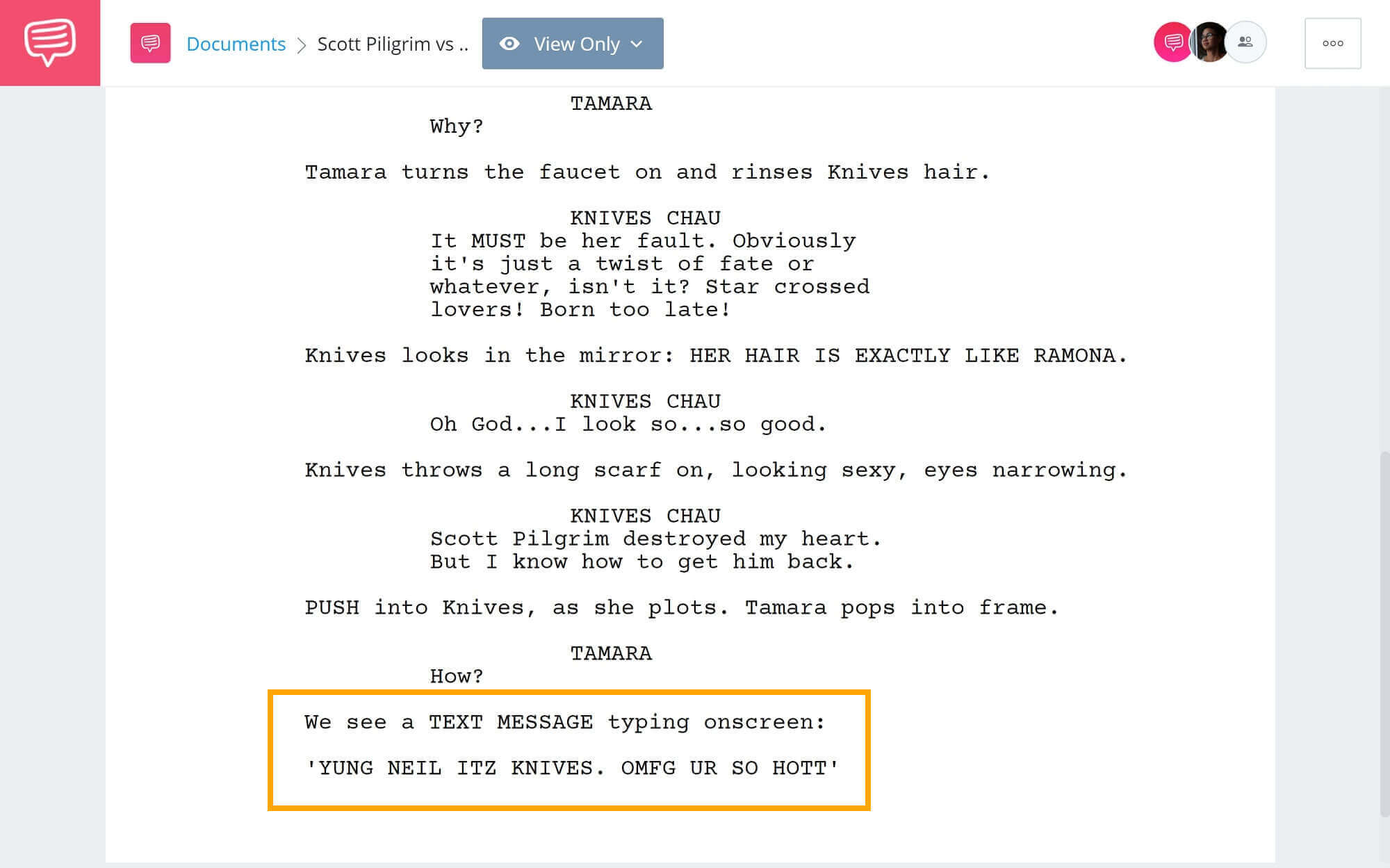 How-to-Write-Text-Messages-in-Screenplay-Example from Scott and Piligrim-StudioBinder-Scriptwriting-Software (1)