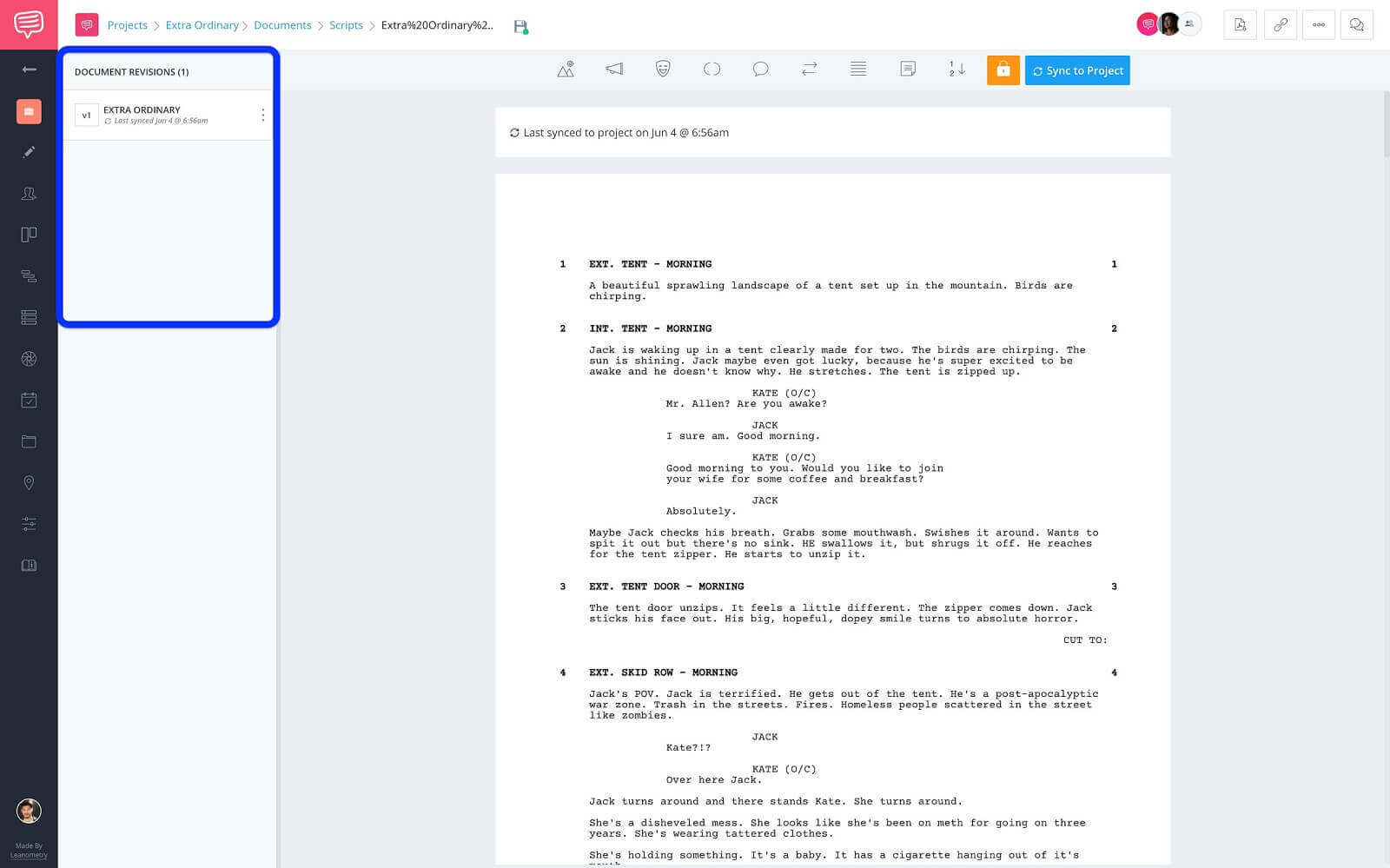 Screenwriting Page - Document Revision Sidebar