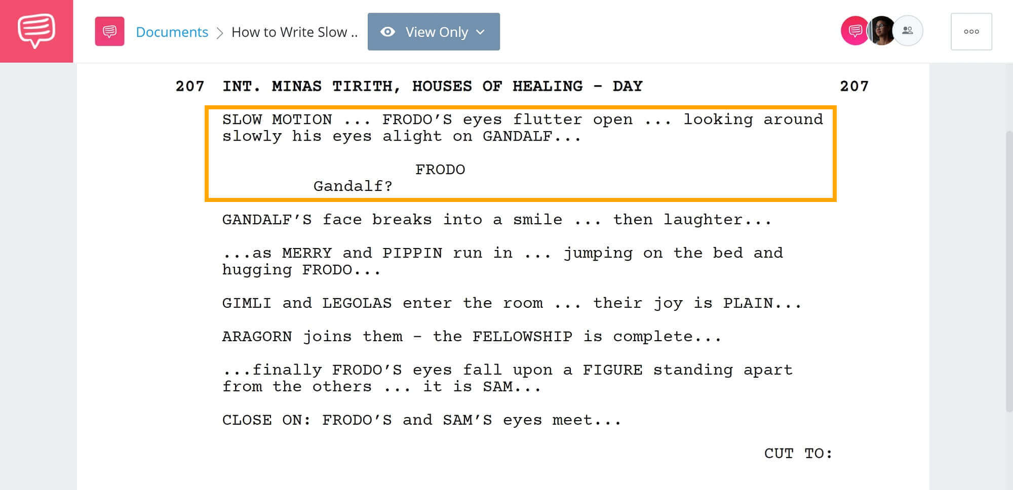 How to Write Slow Motion in a Screenplay - LOTR Example - StudioBinder Screenwriting Software