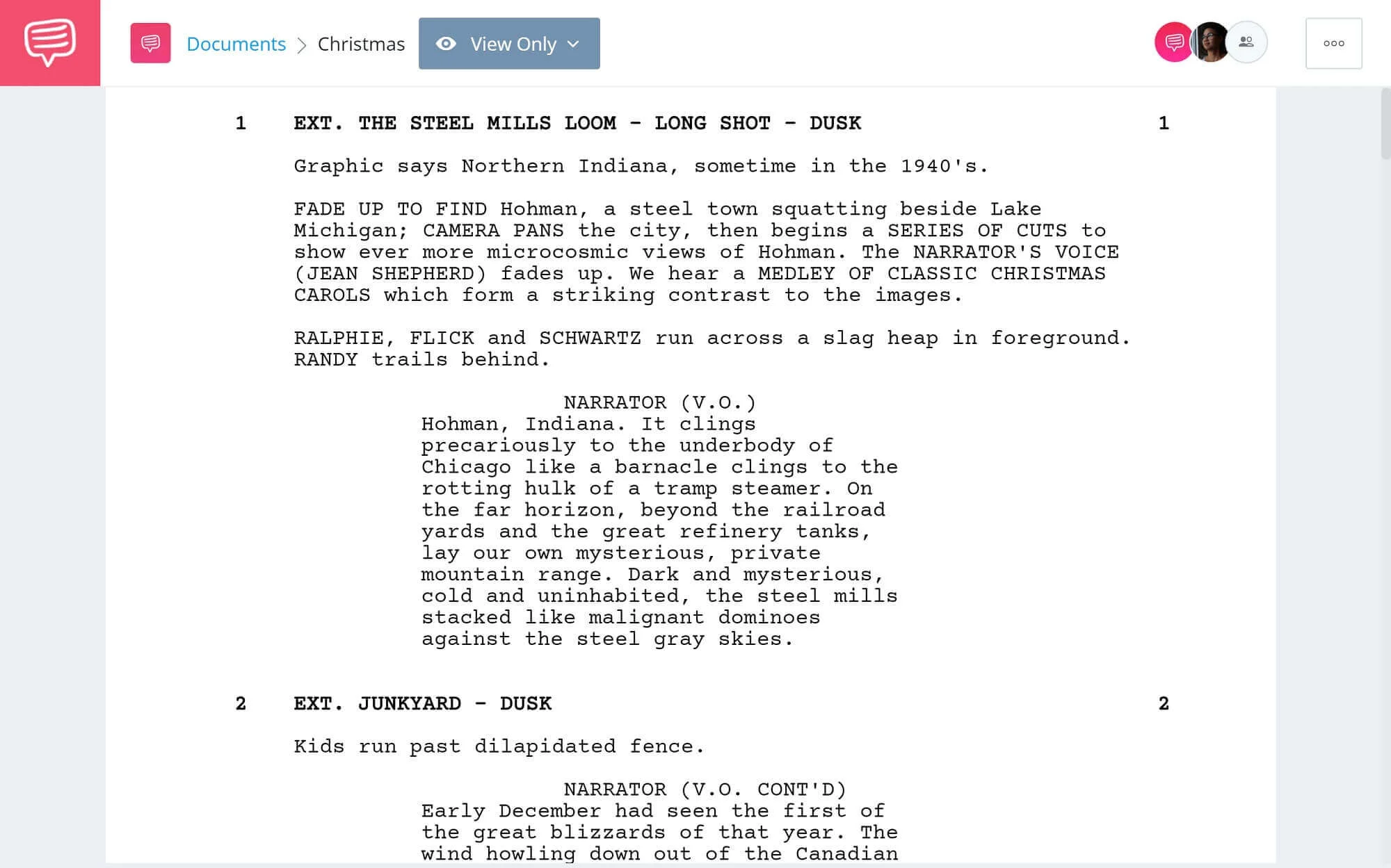 A Christmas Story Script Breakdown - Full Script PDF Download - StudioBinder Screenwriting Software