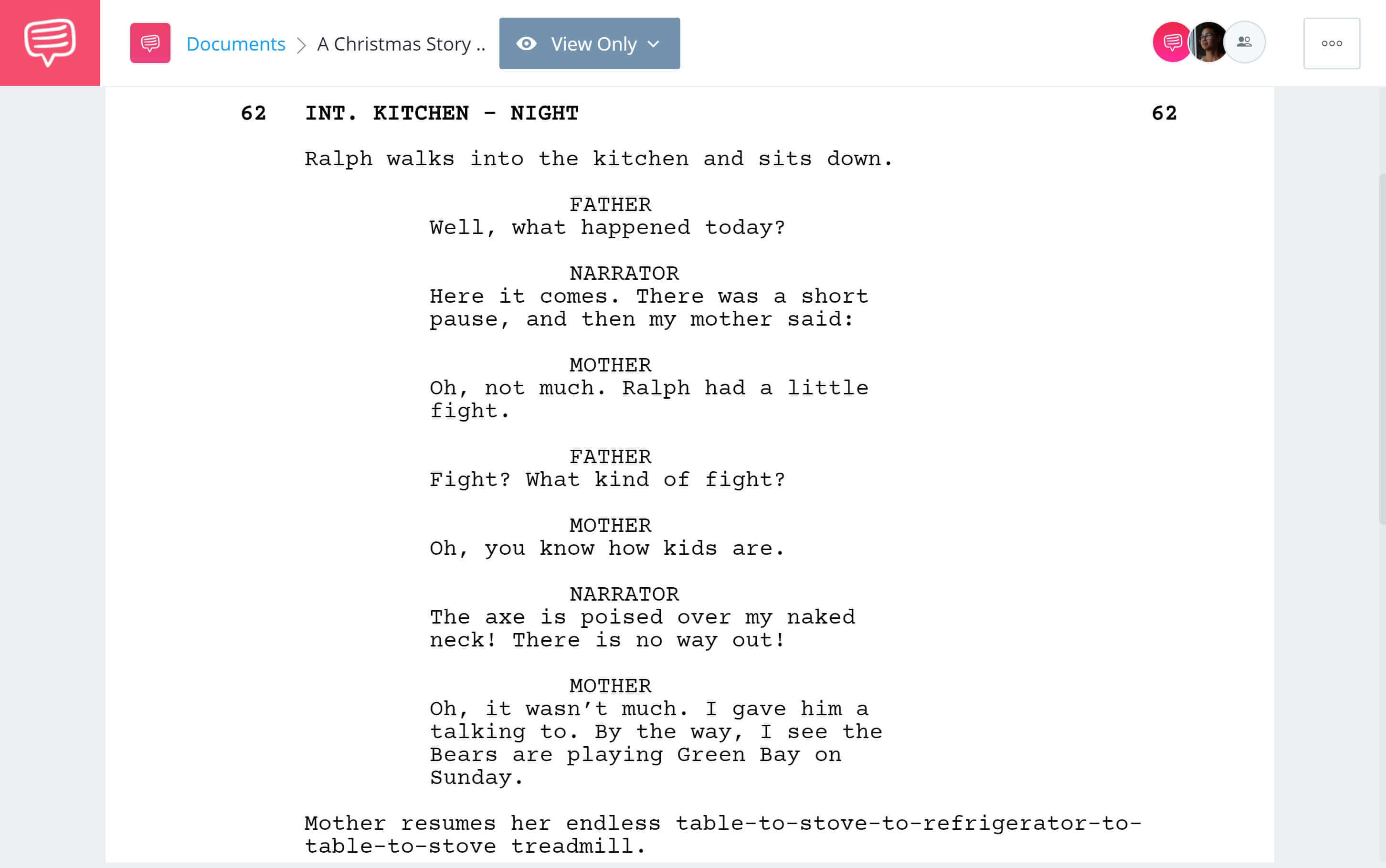 A Christmas Story Script Breakdown - Ralphie's Mom Covers For Him Scene - StudioBinder Screenwriting Software
