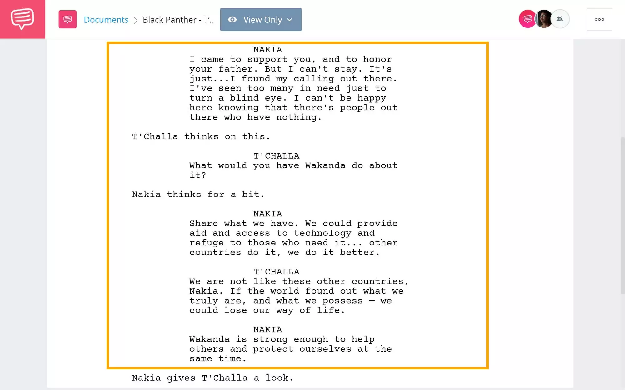 Black Panther Script Teardown - T'Challa and Nakia Debate - StudioBinder Screenwriting Software